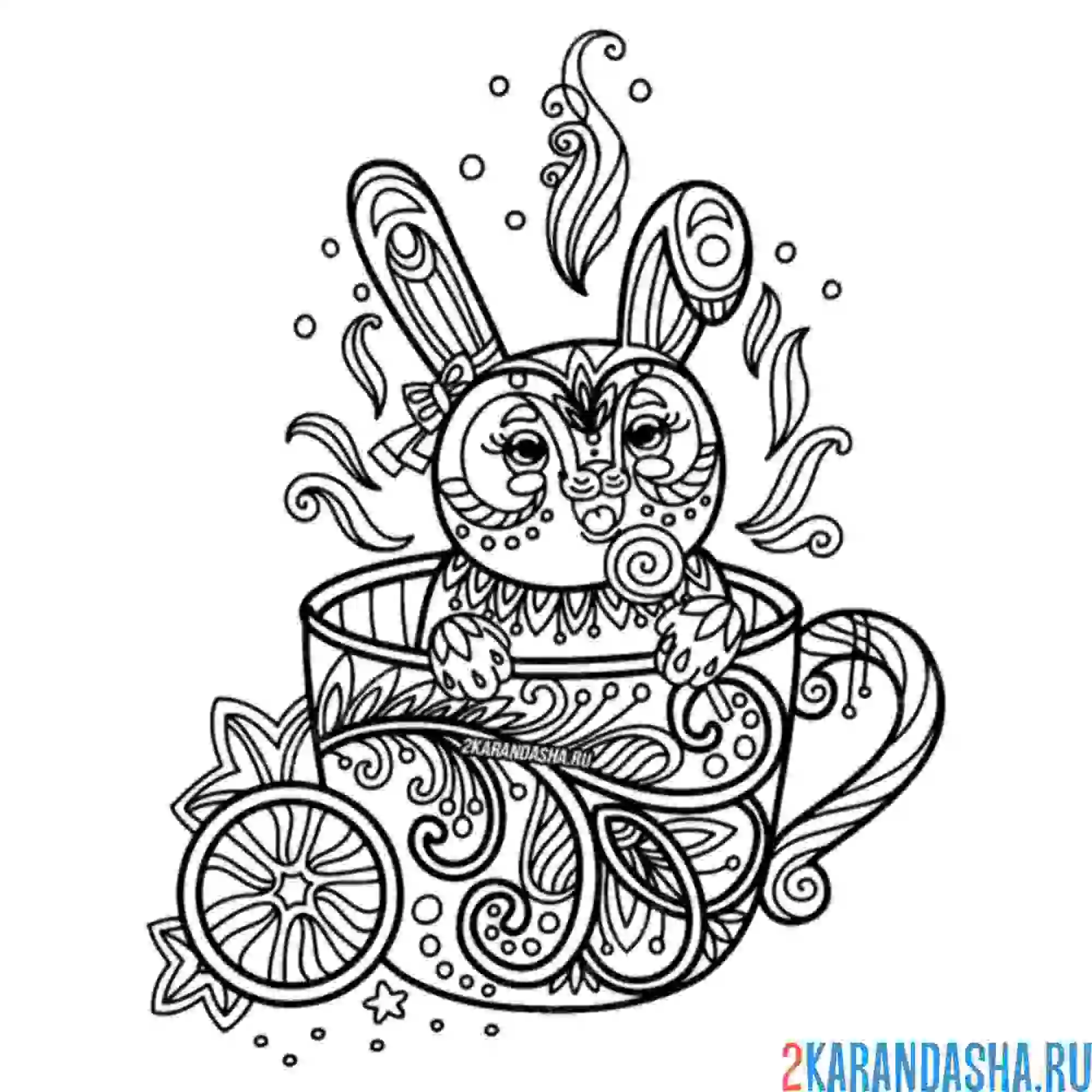 Раскраска зайчик новогодний