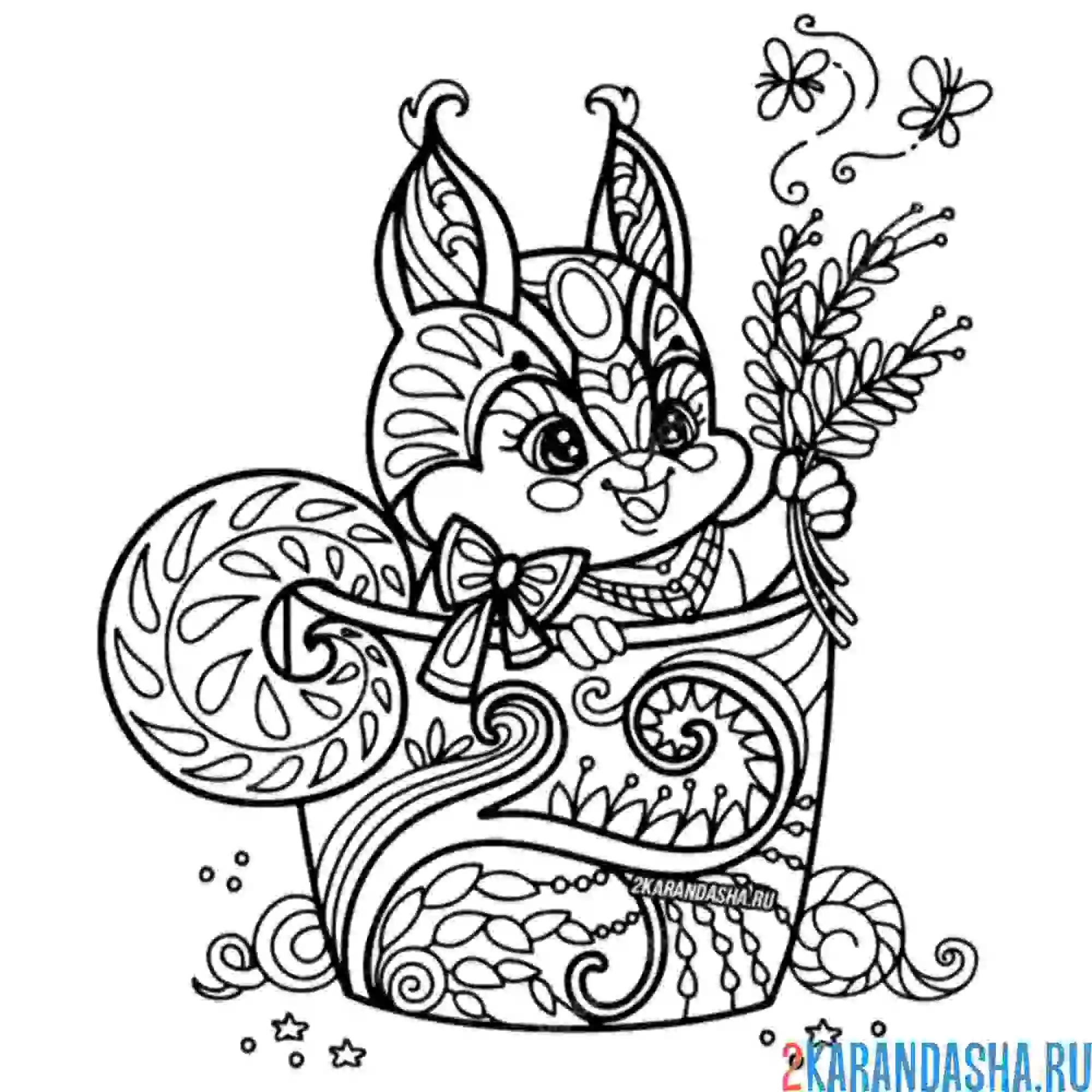 Раскраска бельчонок новогодний