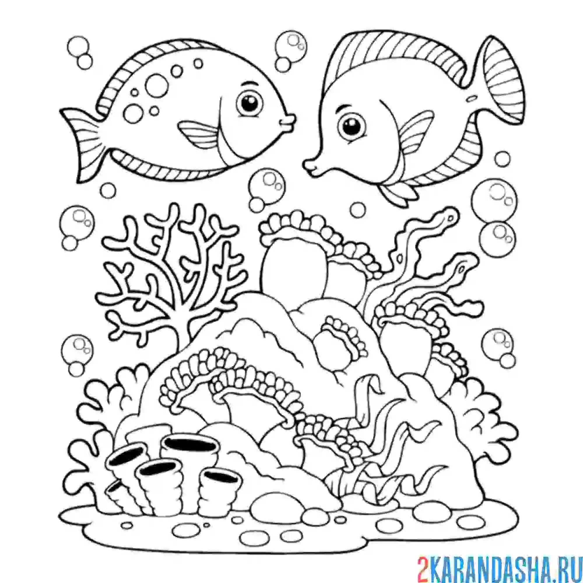 Раскраска морские рыбки в океане