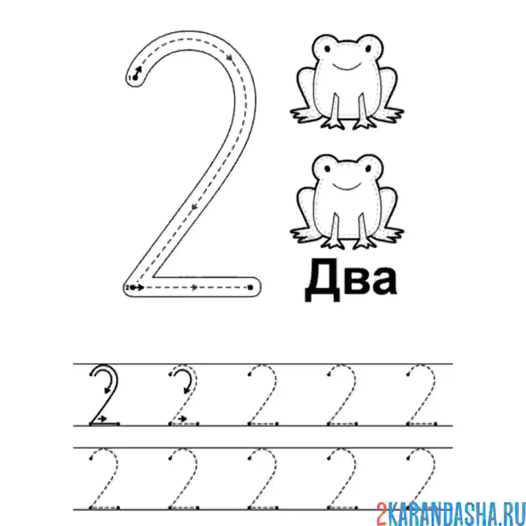 Раскраска цифра 2 пропись и задание в детский сад