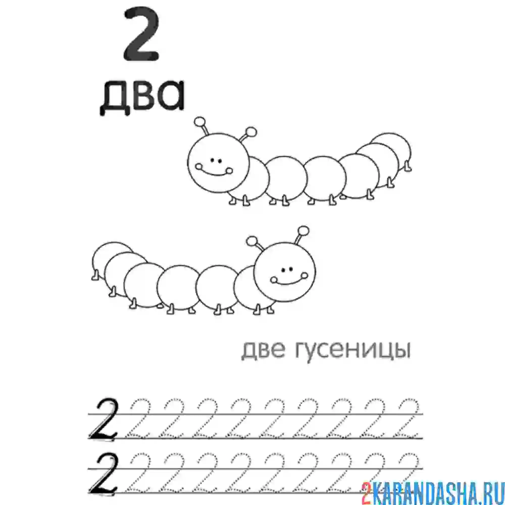 Раскраска пропись цифра 2 и картинки