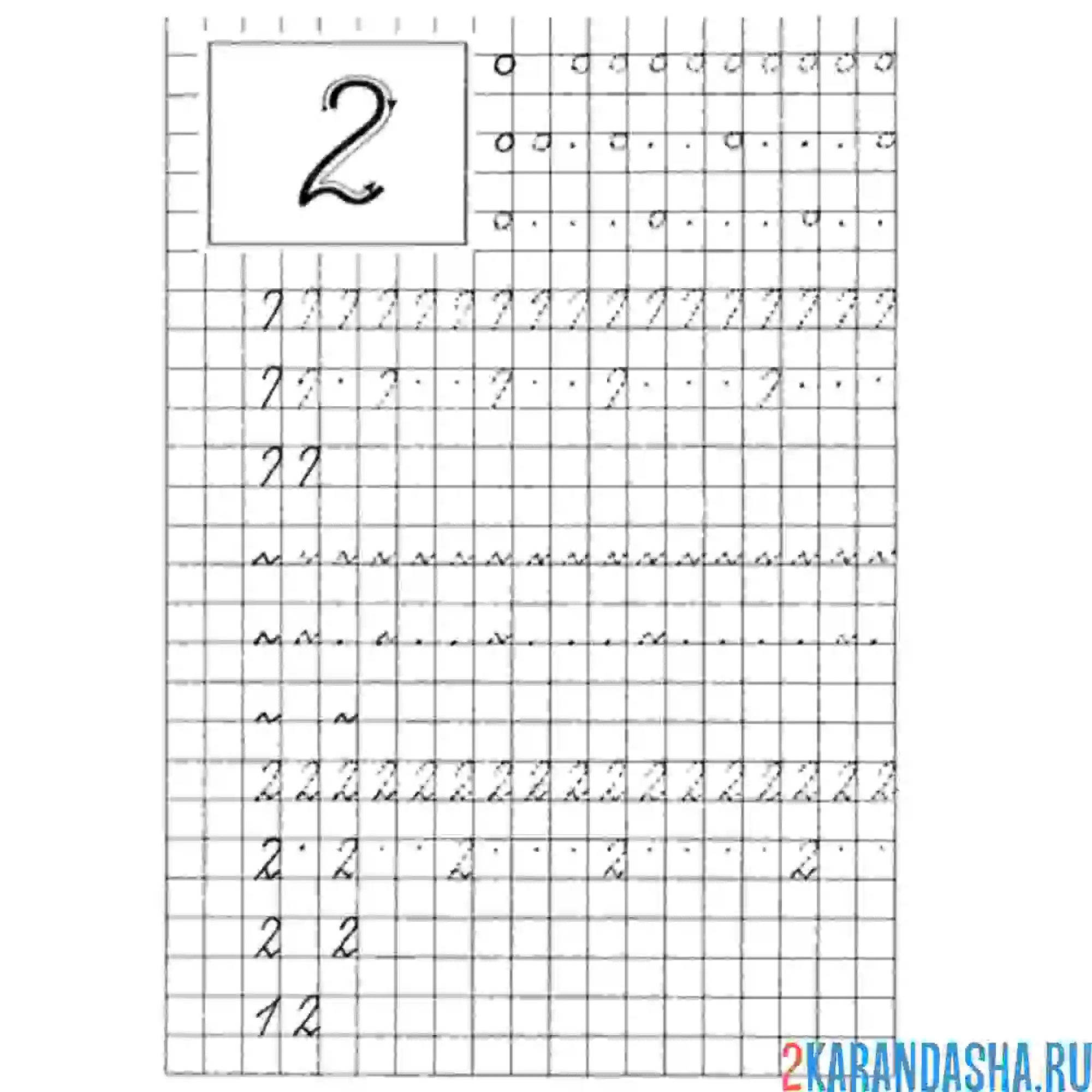 Раскраска пропись школьника цифра 2
