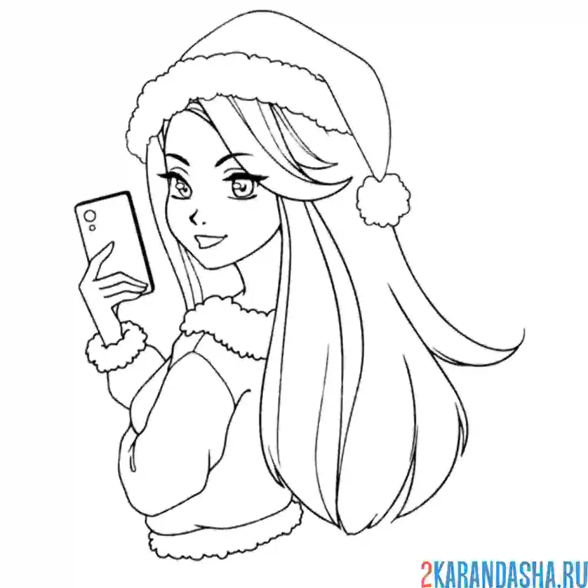 Раскраска айфон у девушки новый год
