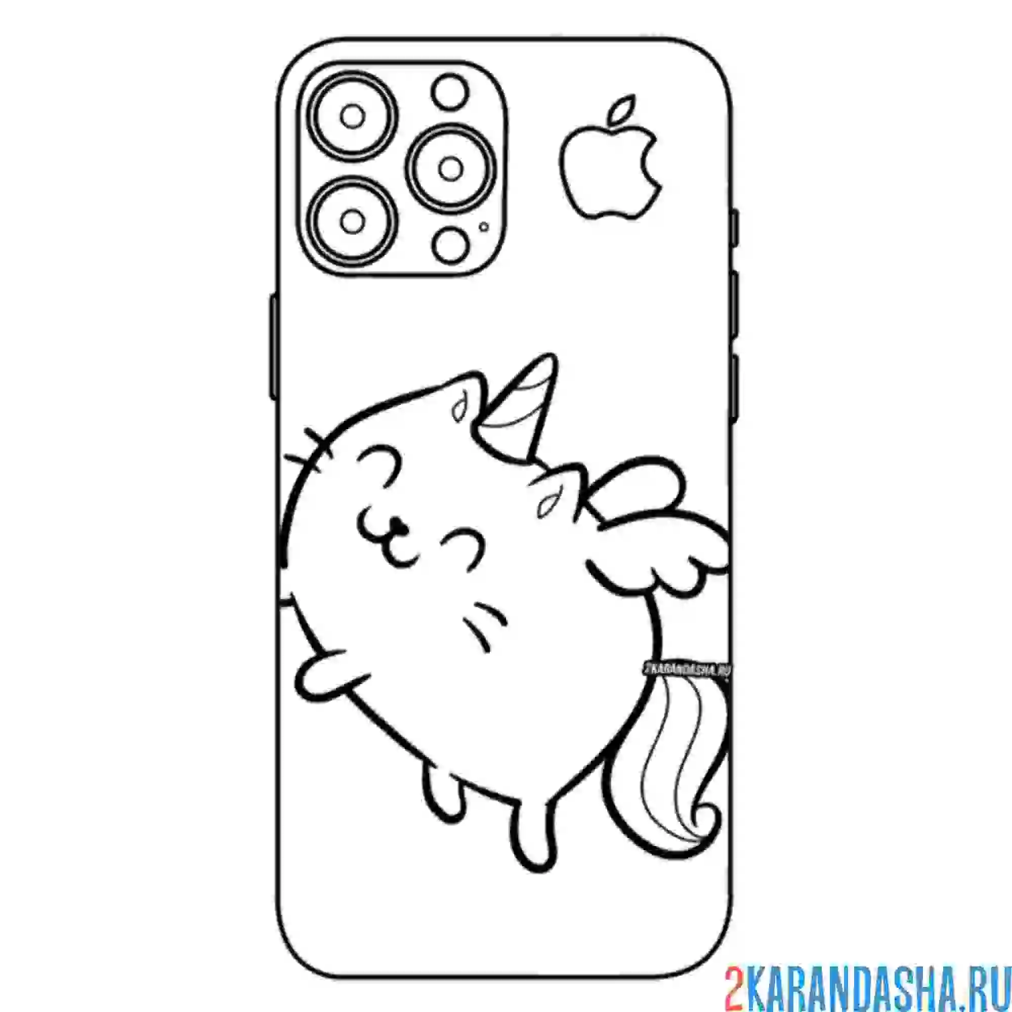 Раскраска айфон кот-единорог