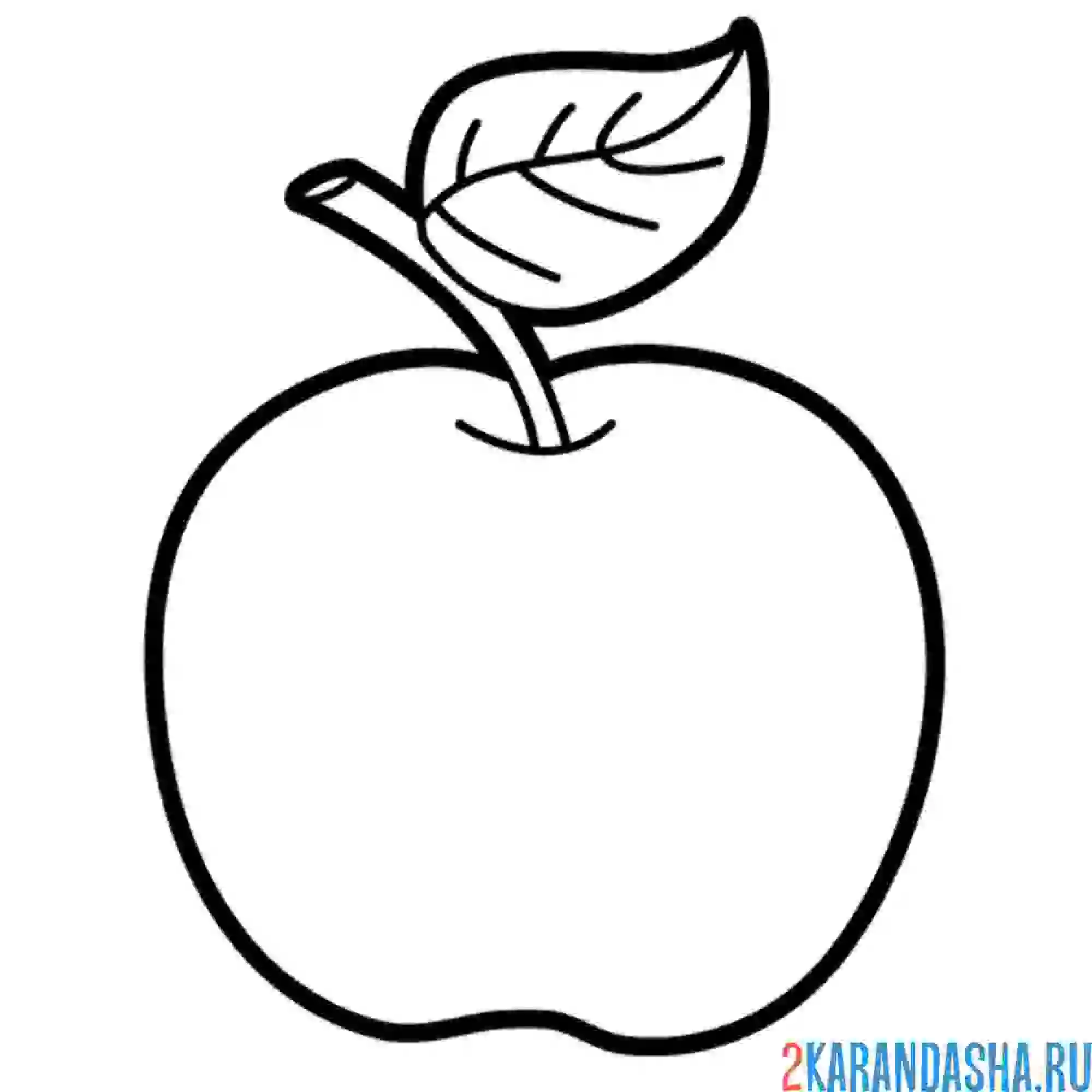 Раскраска яблоко с листочком