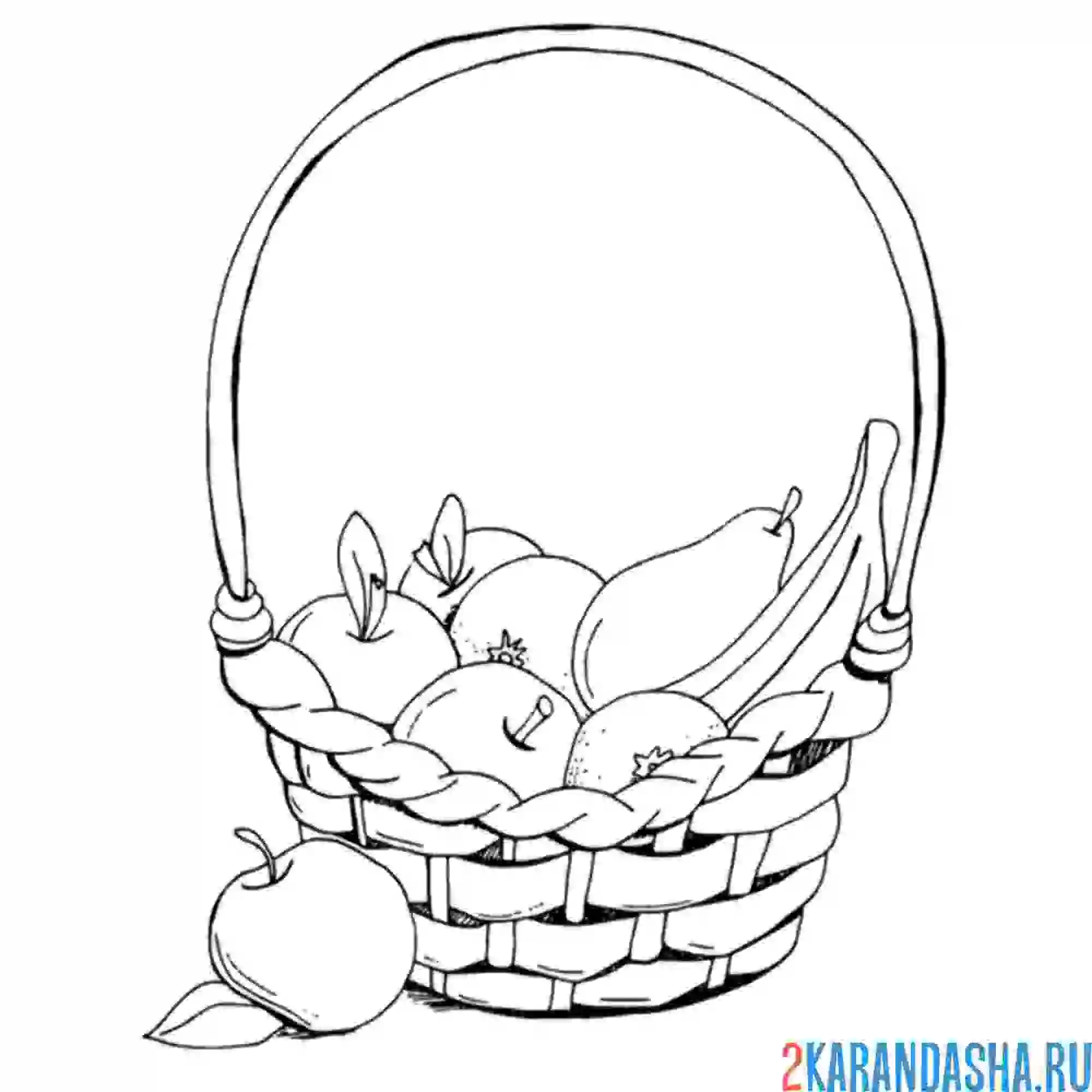 Раскраска корзина фруктов яблоки