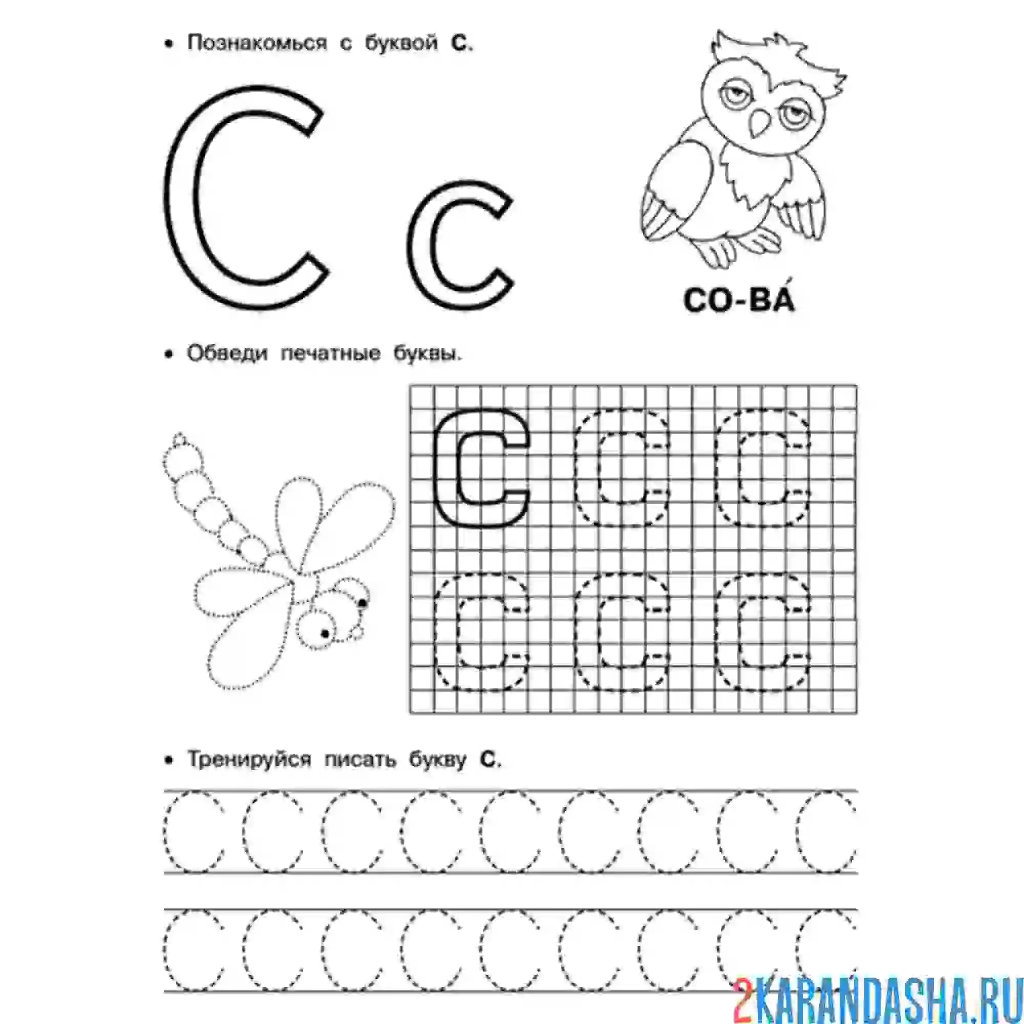 Раскраска учимся писать букву с по клеточкам