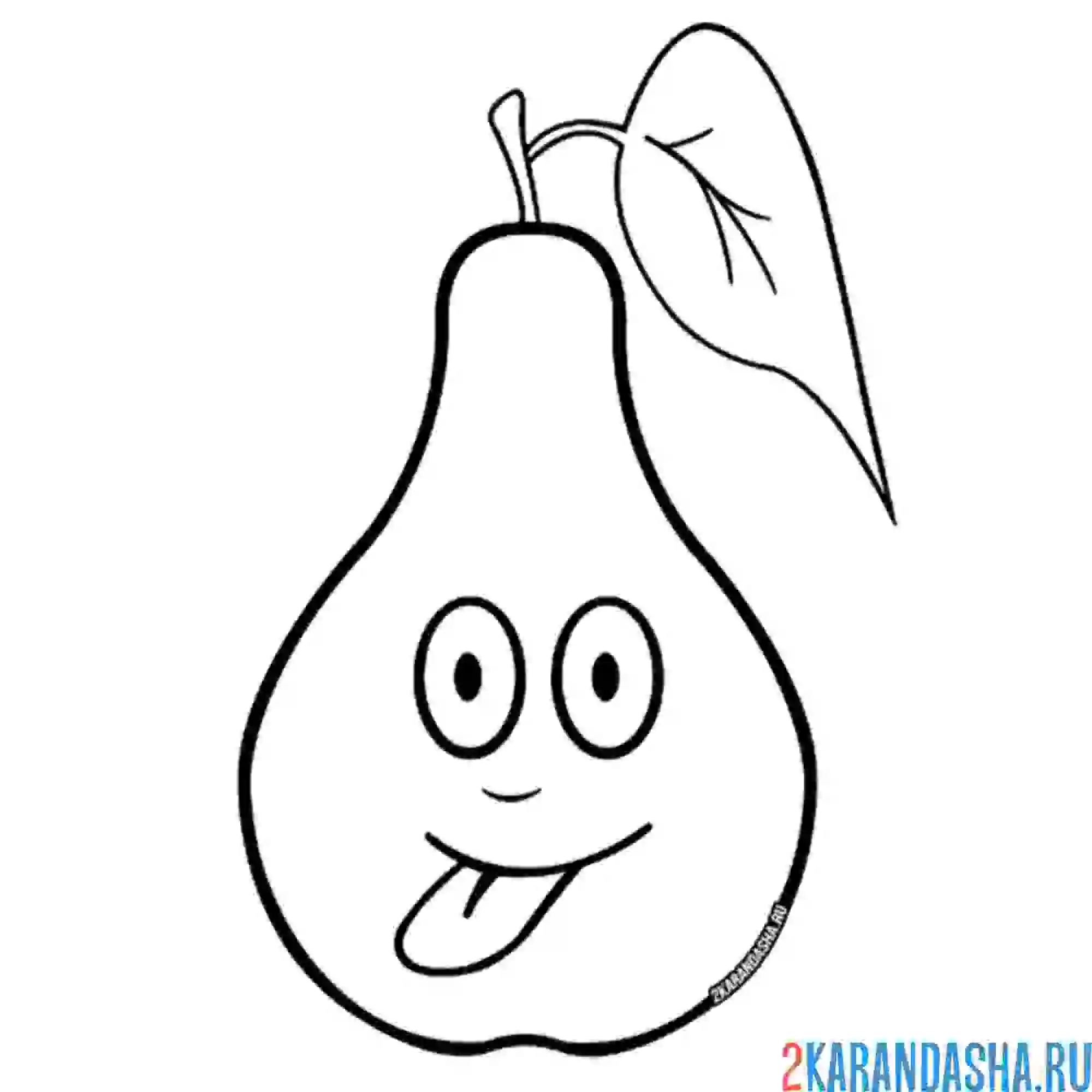 Раскраска груша показывает язык