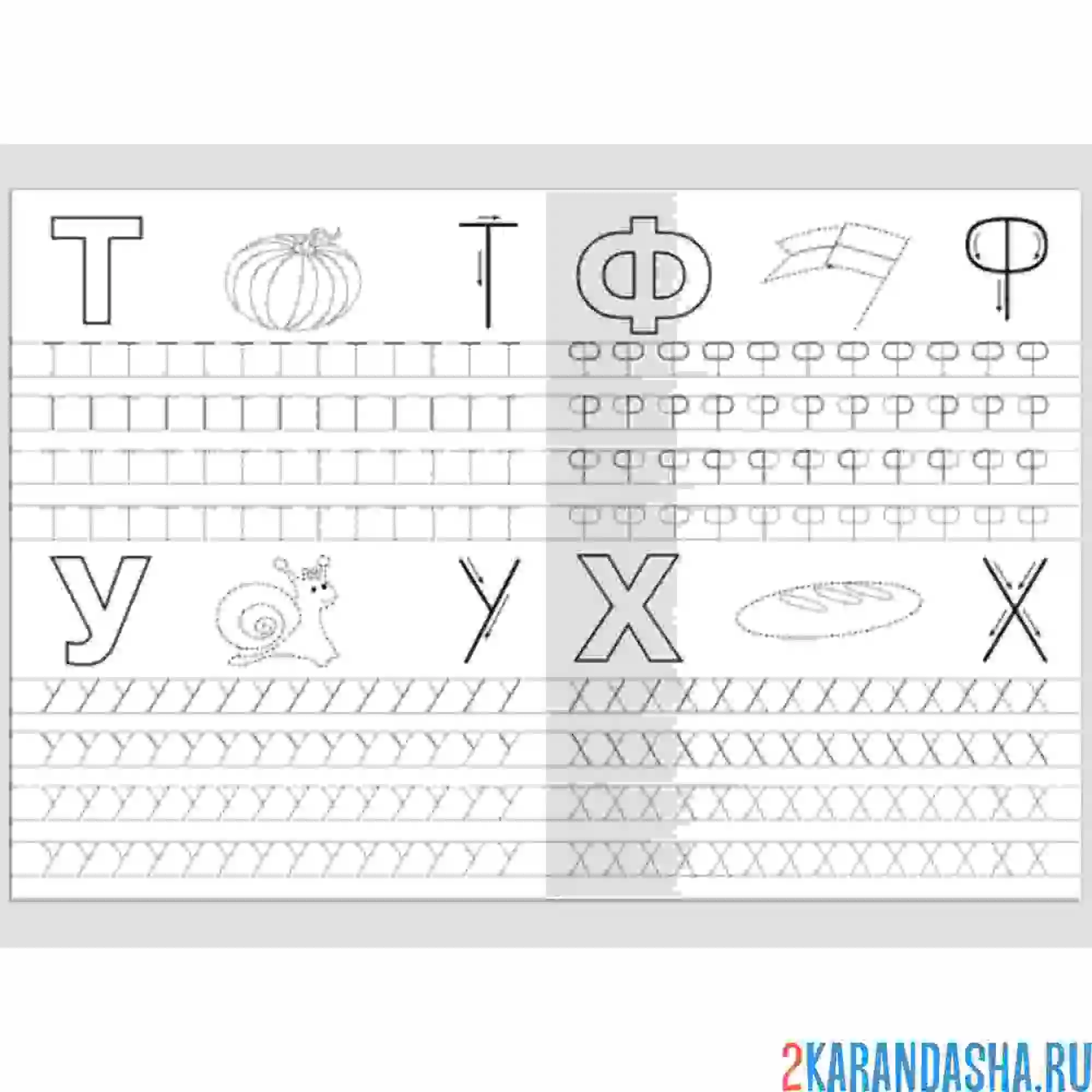 Раскраска буквы т у ф х пропись