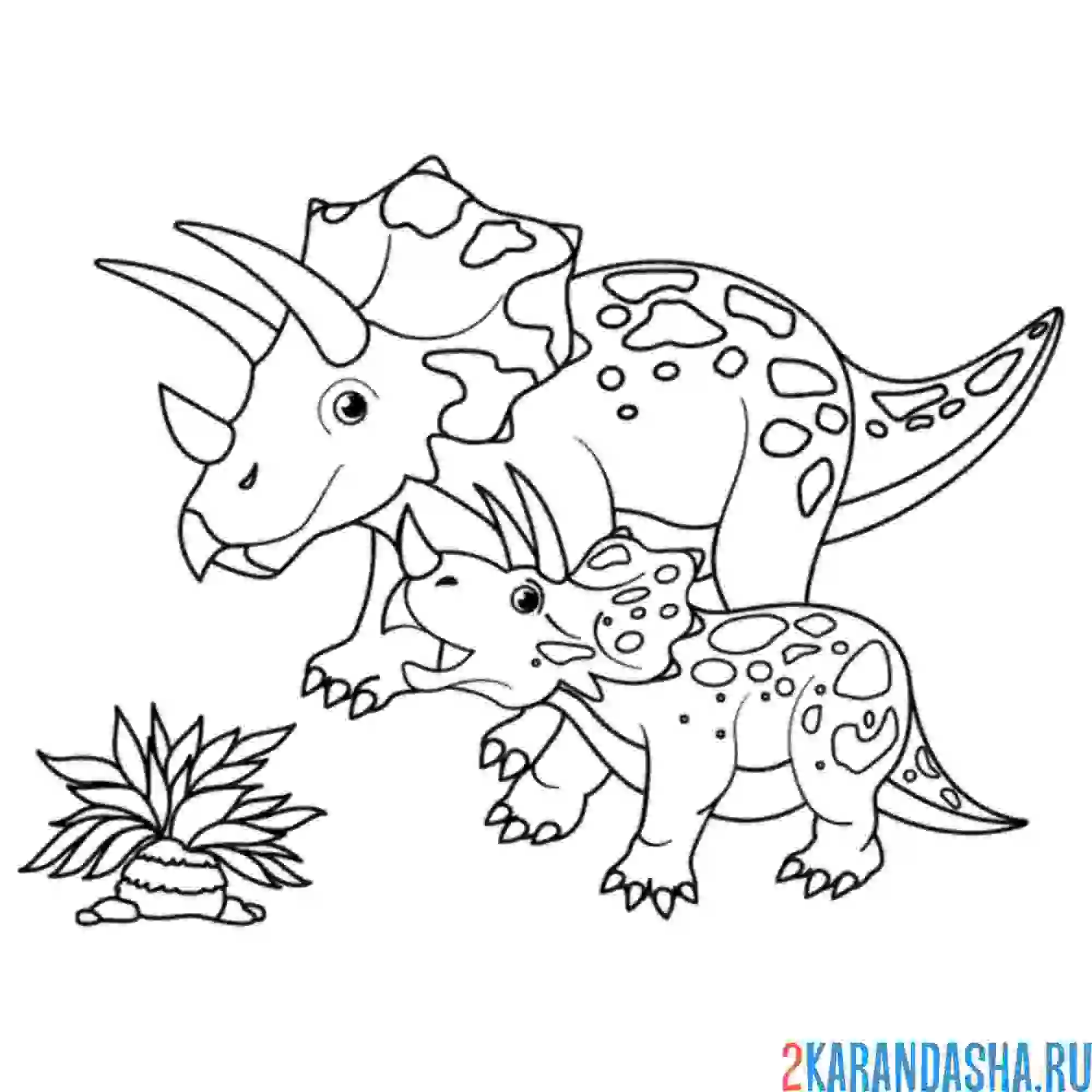 Раскраска тураноцератопс мама и детеныш