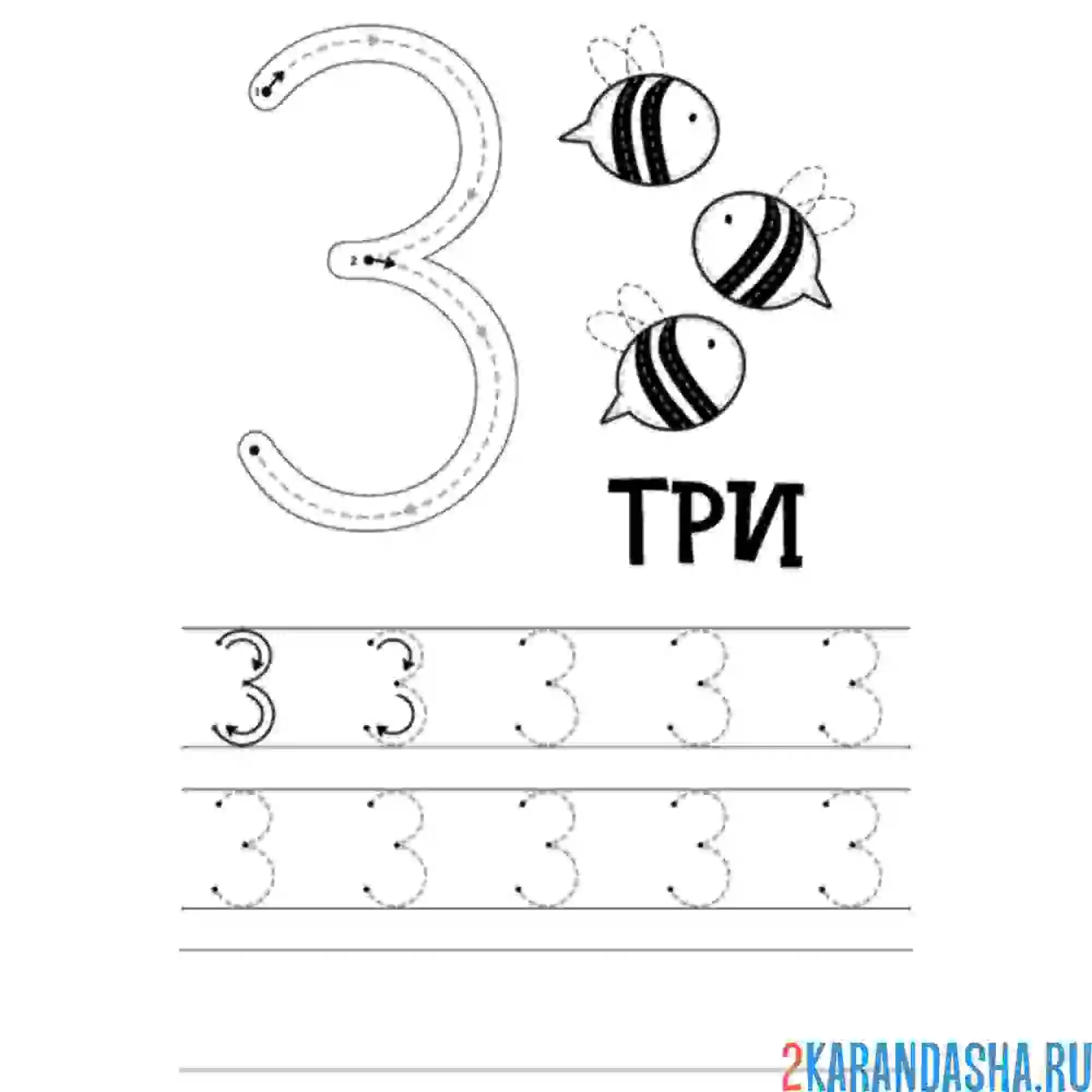 Раскраска пропись малыша цифра 3