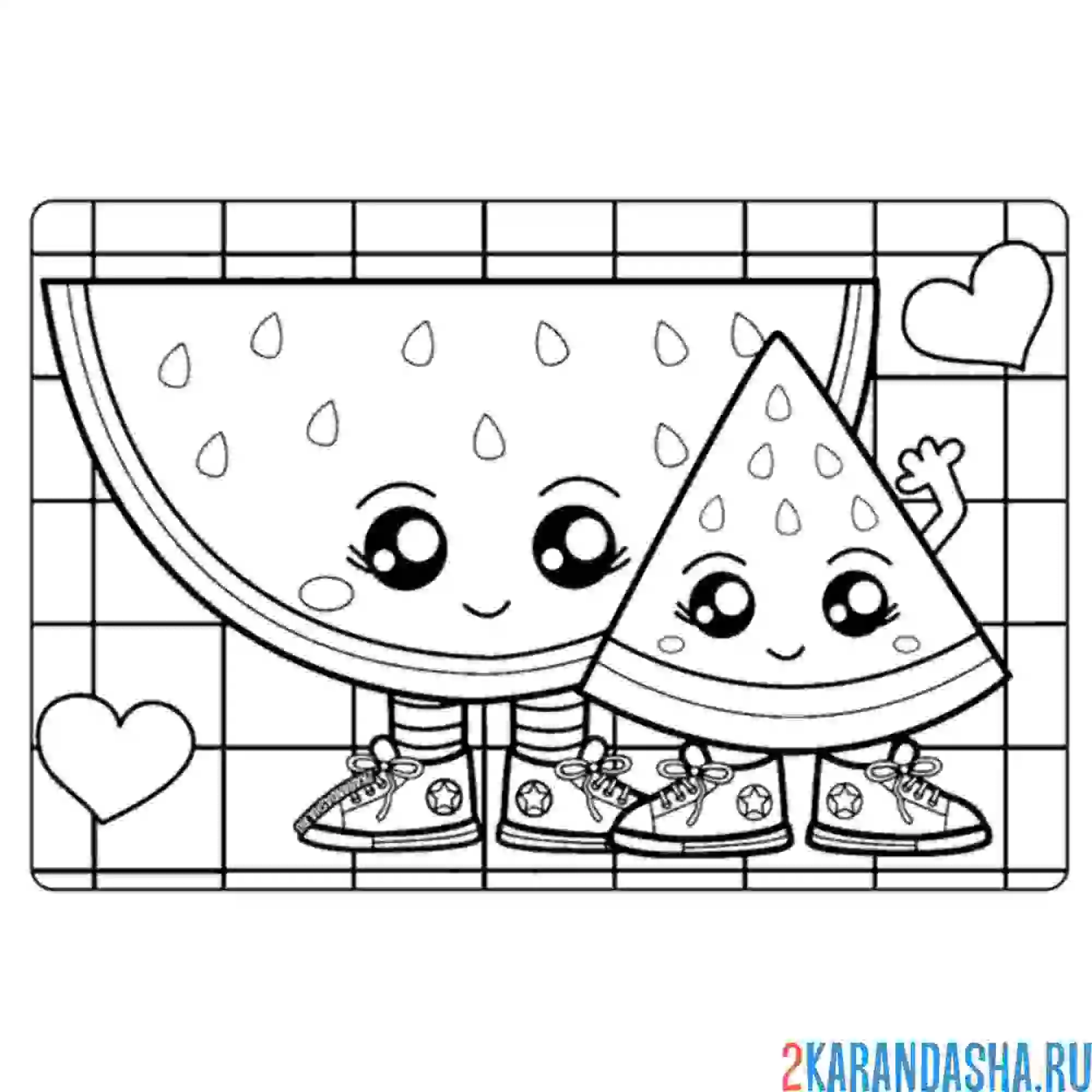 Раскраска большой и маленький кусочек арбуза