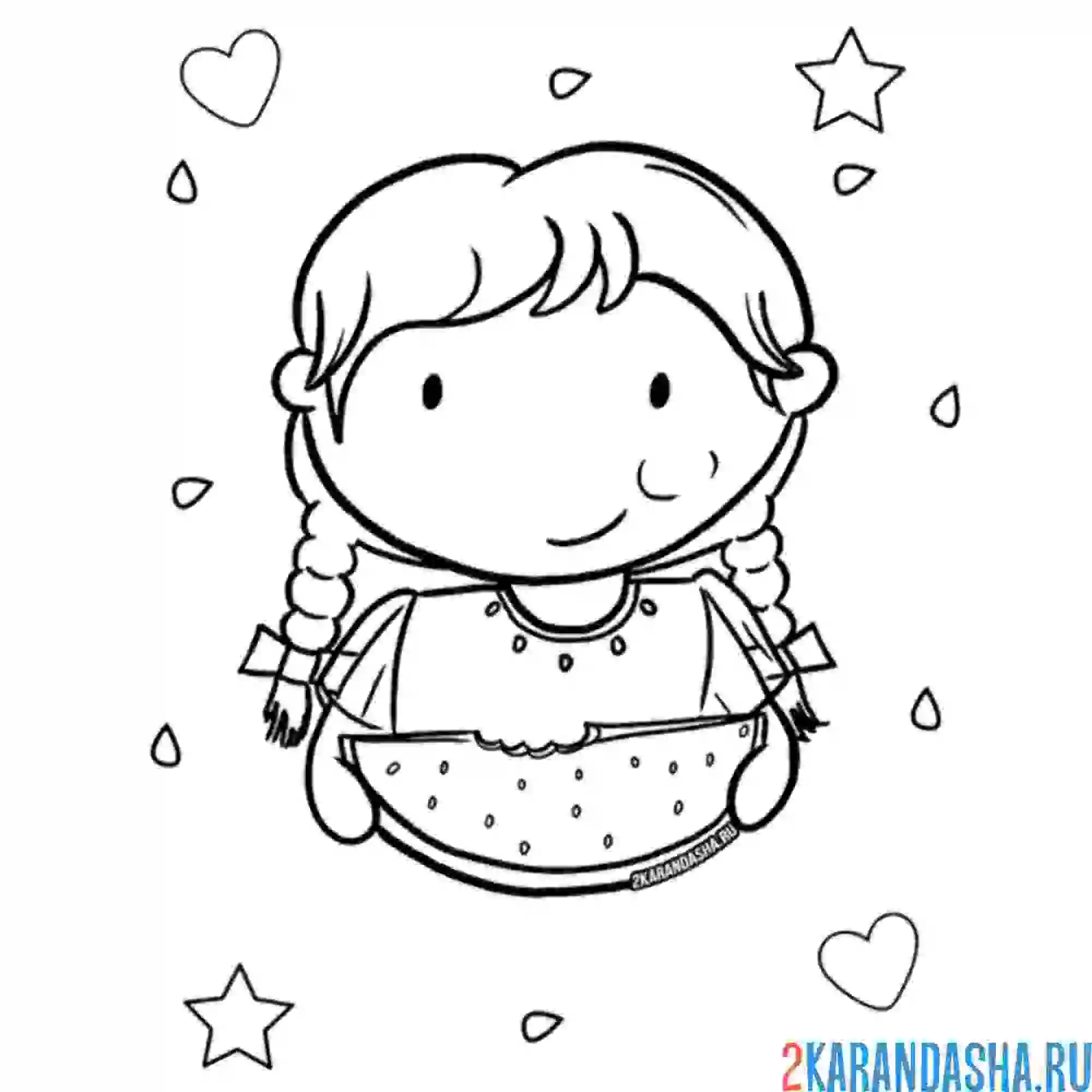 Раскраска девочка ест арбуз