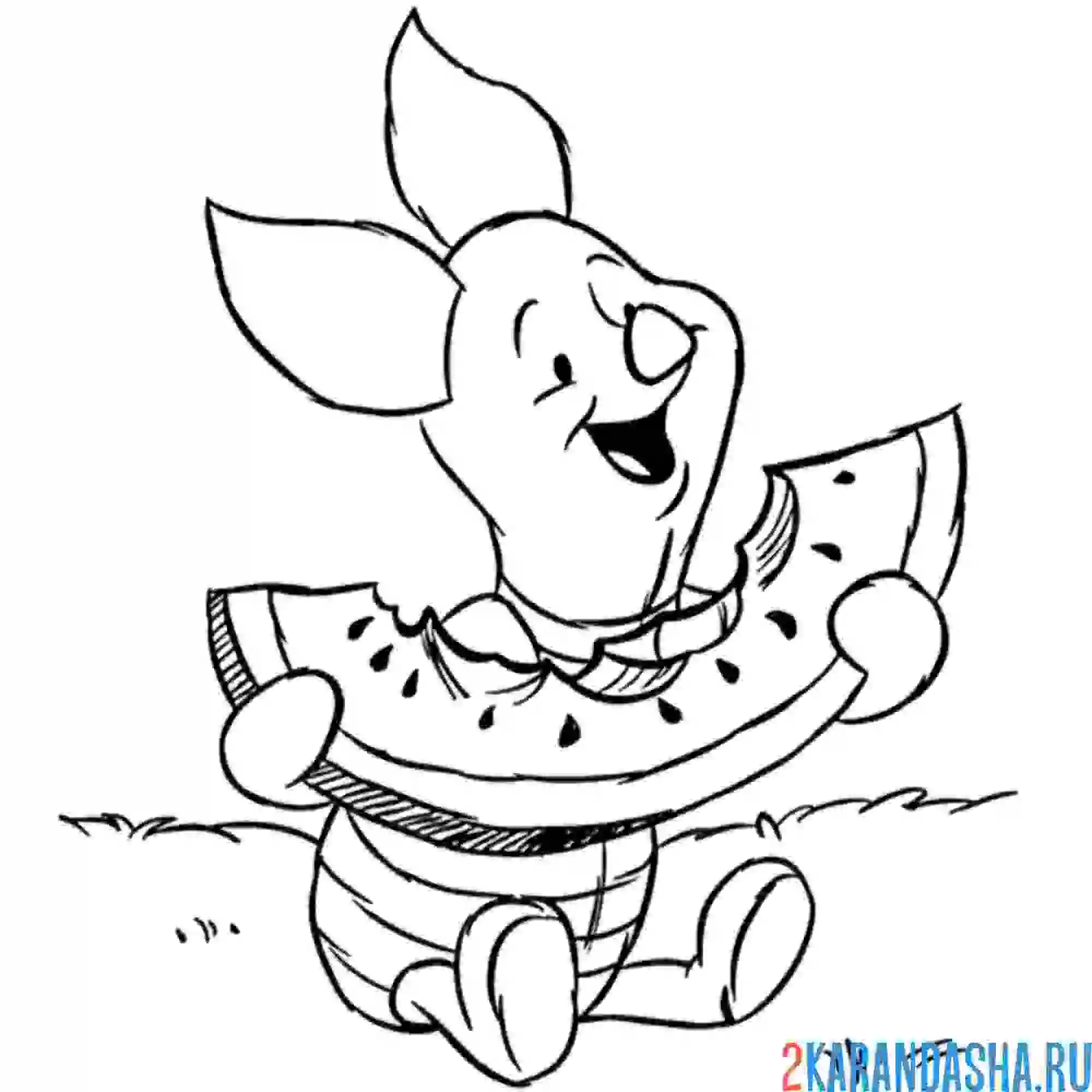 Раскраска пятачок ест арбуз