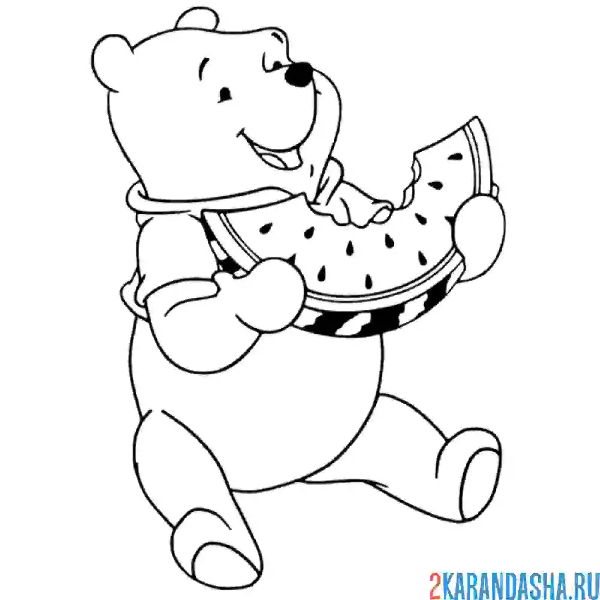 Раскраска винни ест арбуз