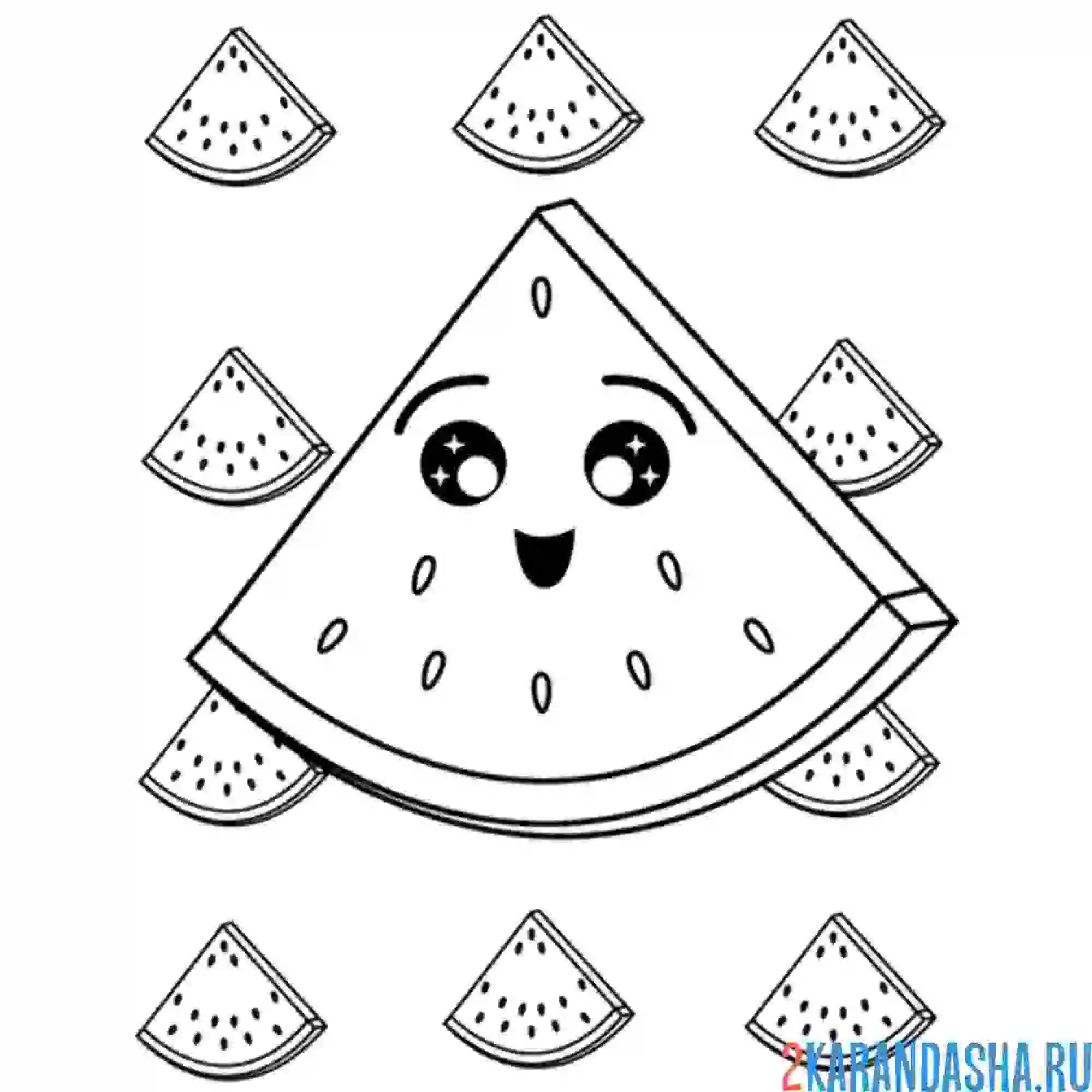 Раскраска кусочек арбуза с глазками милый