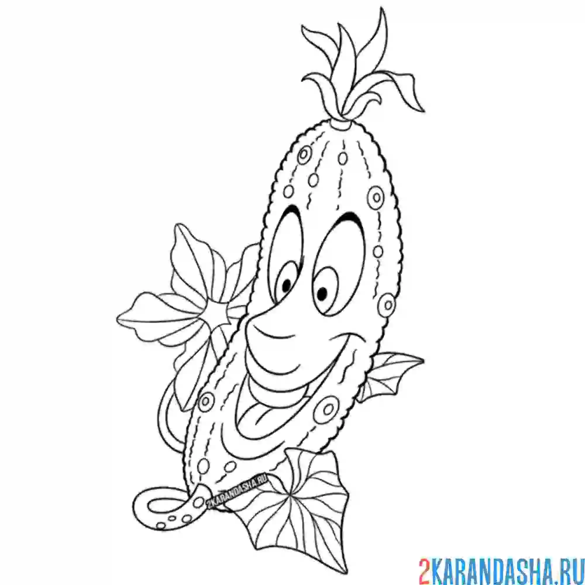 Раскраска огурец с лицом