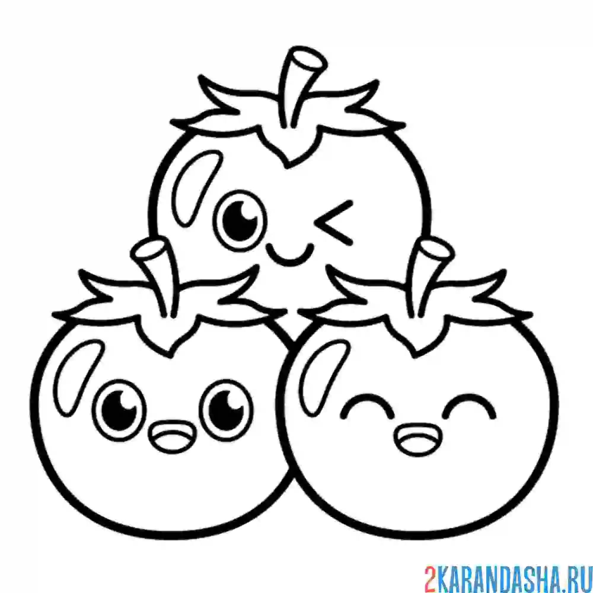 Раскраска три томата каваи