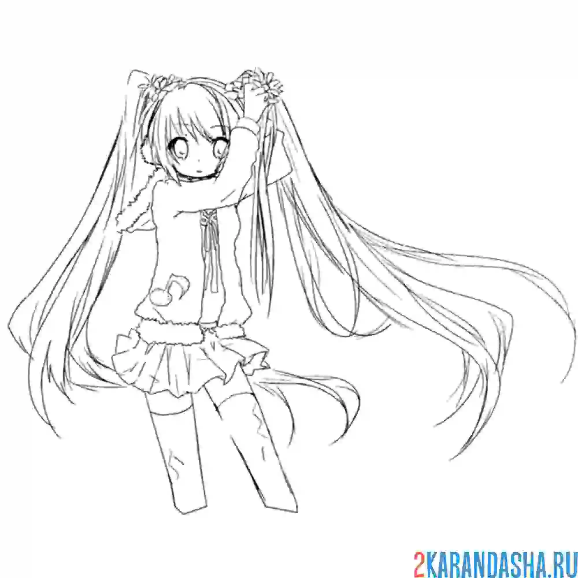 Раскраска мику делает прическу