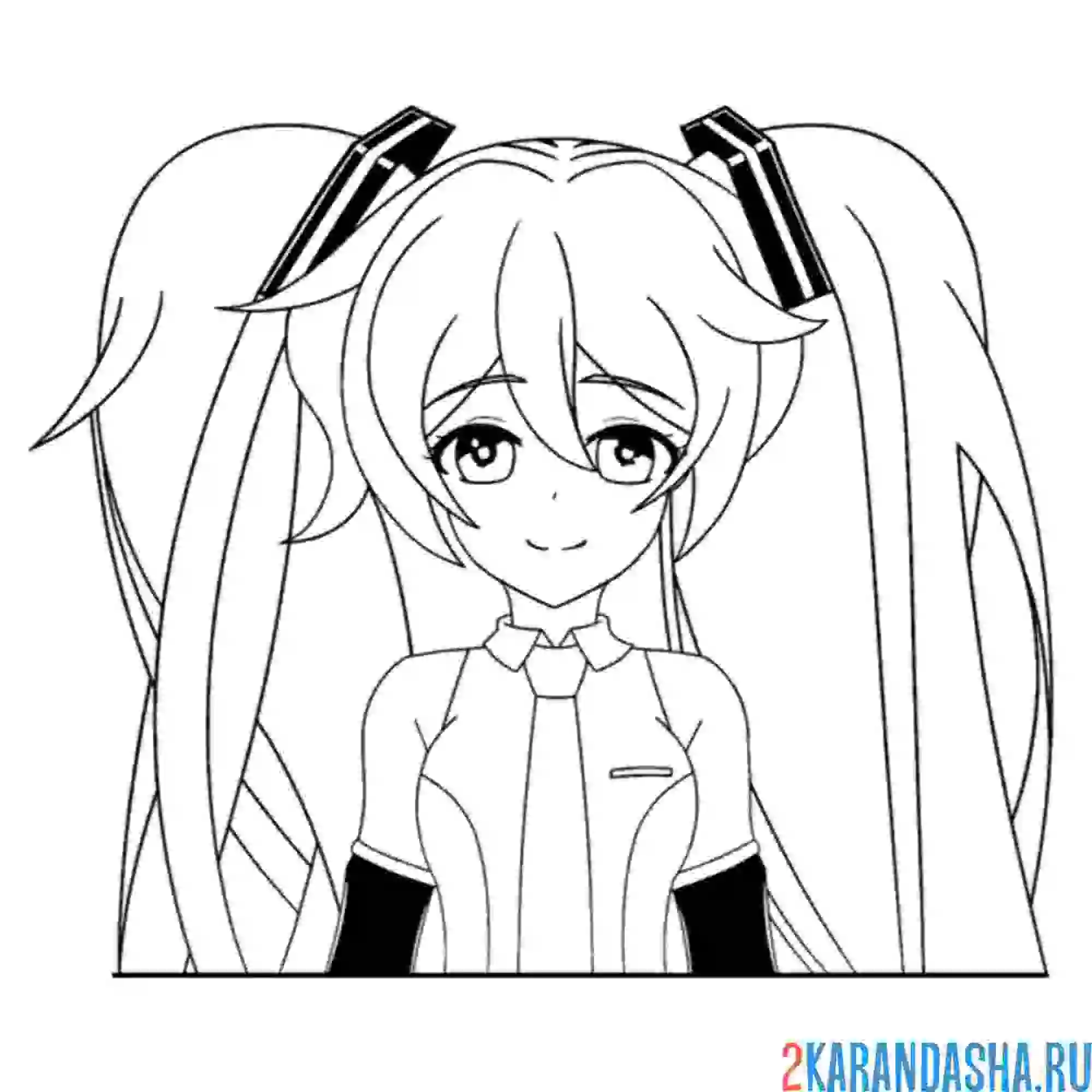 Раскраска мику с хвостиками