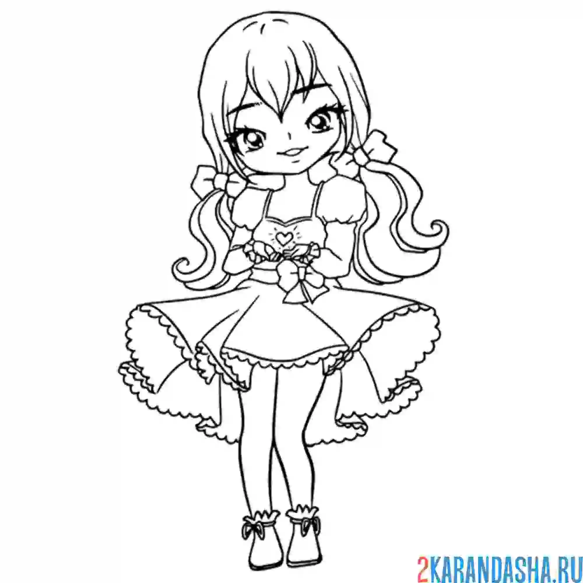 Раскраска аниме девушка в платье