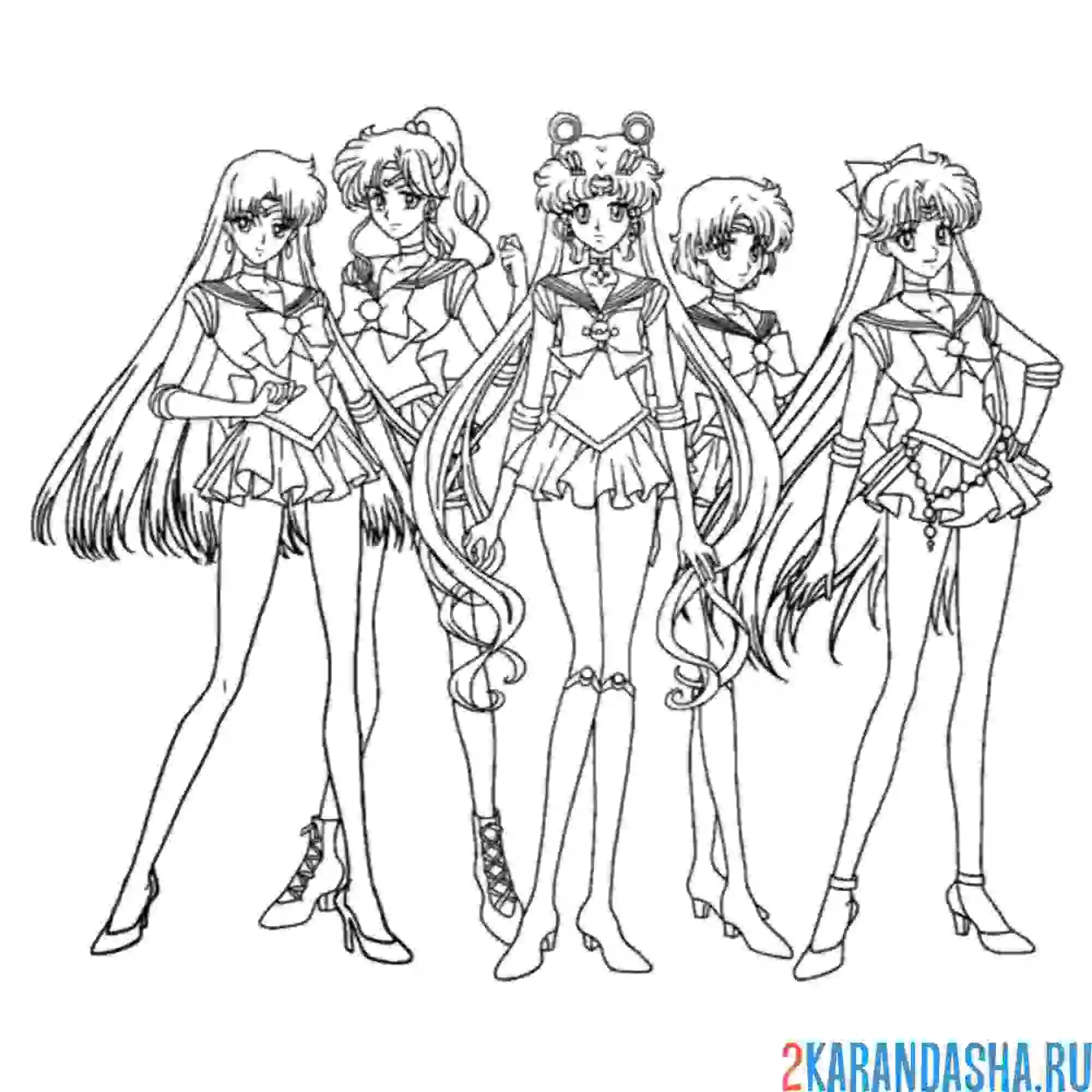 Раскраска сейлор мун и подружки аниме