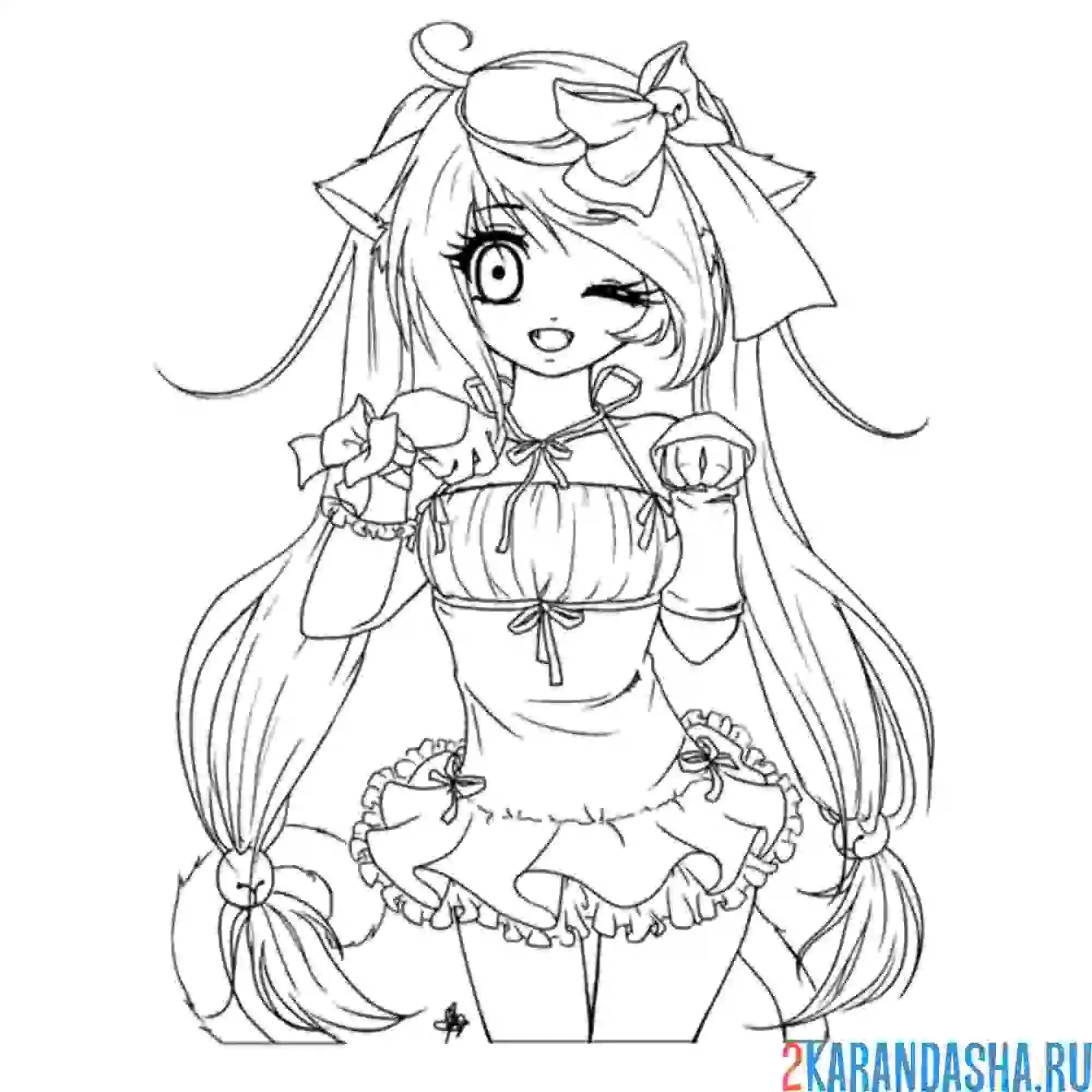 Раскраска аниме неко девушка котеное