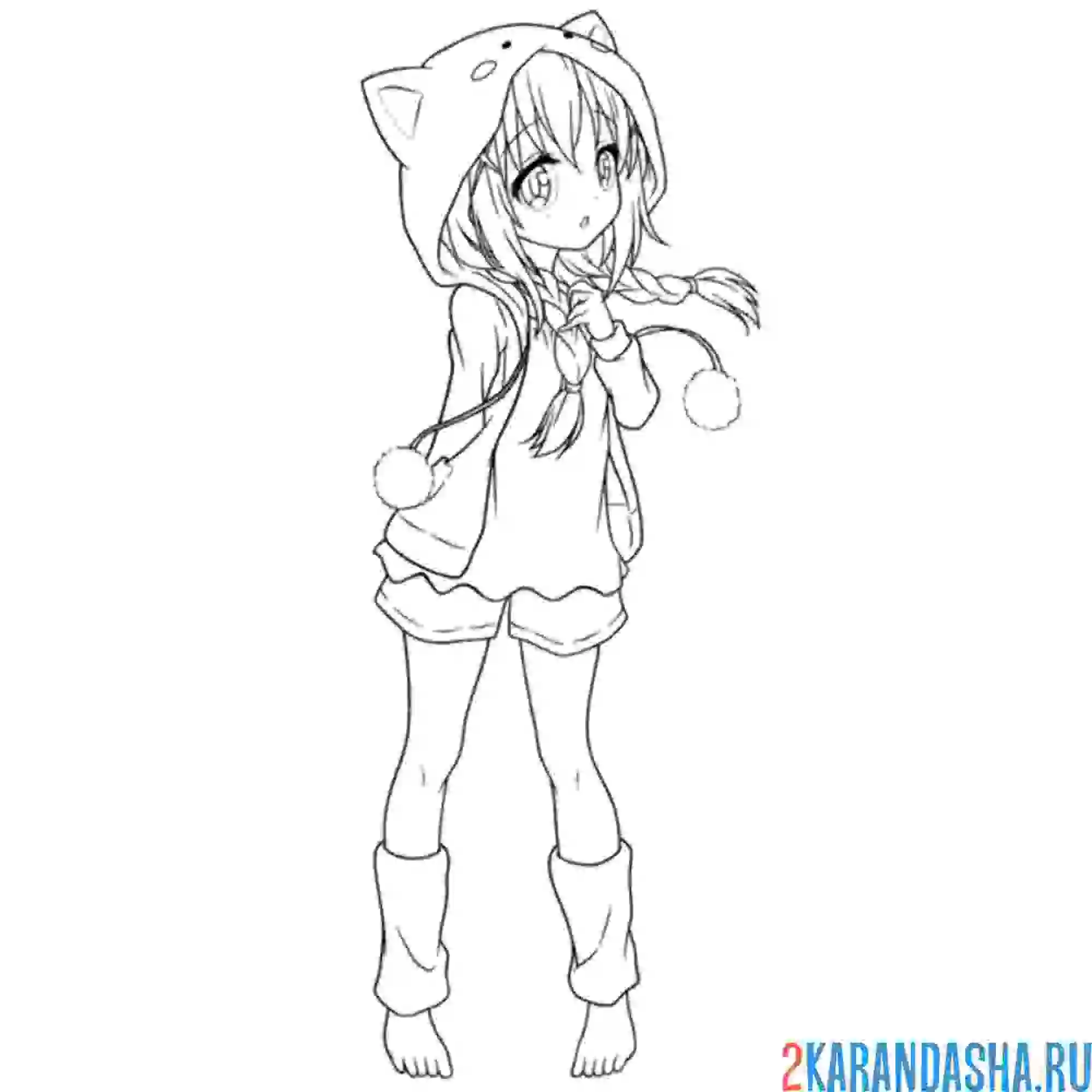 Раскраска аниме неко кошечка девушка