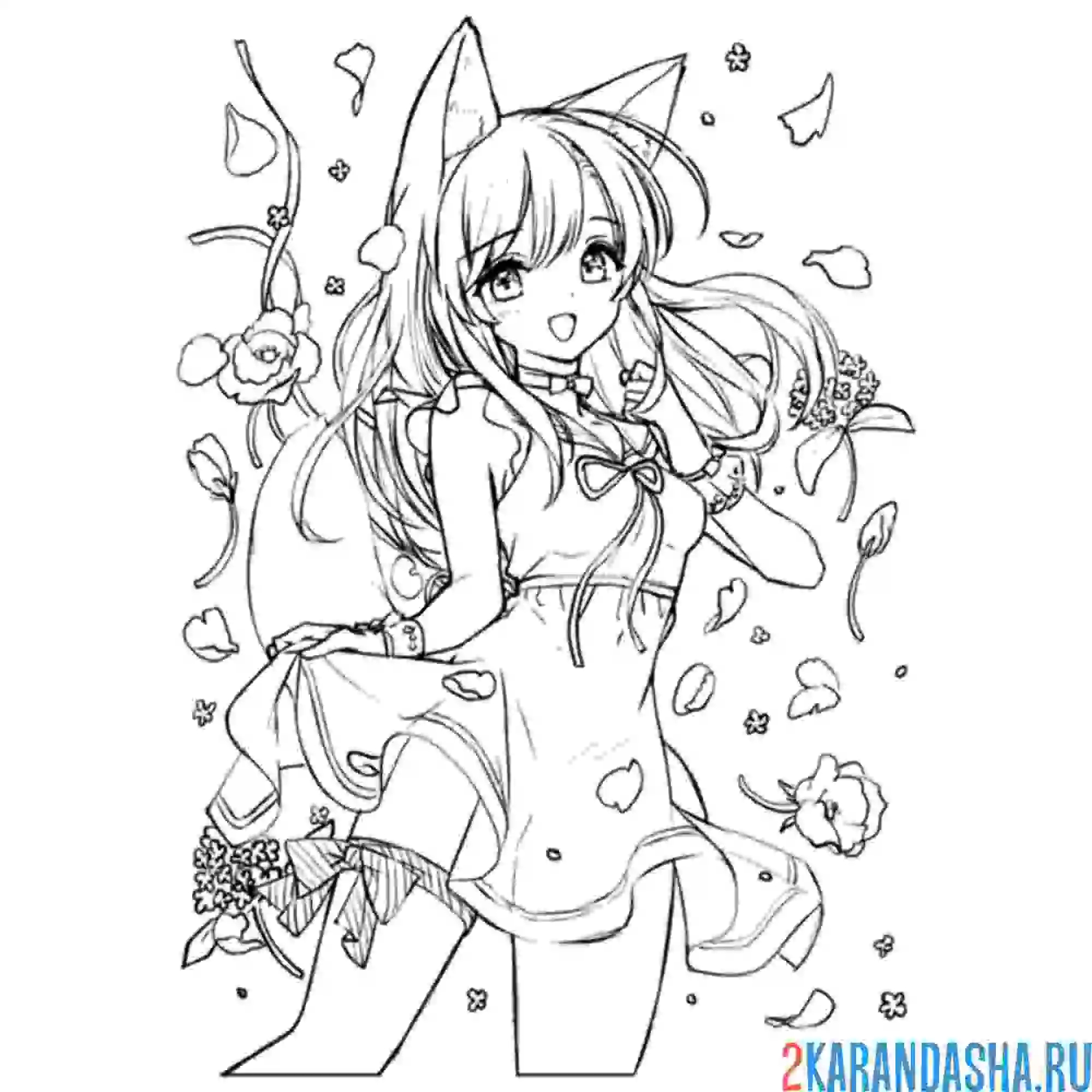 Раскраска неко-аниме девушка