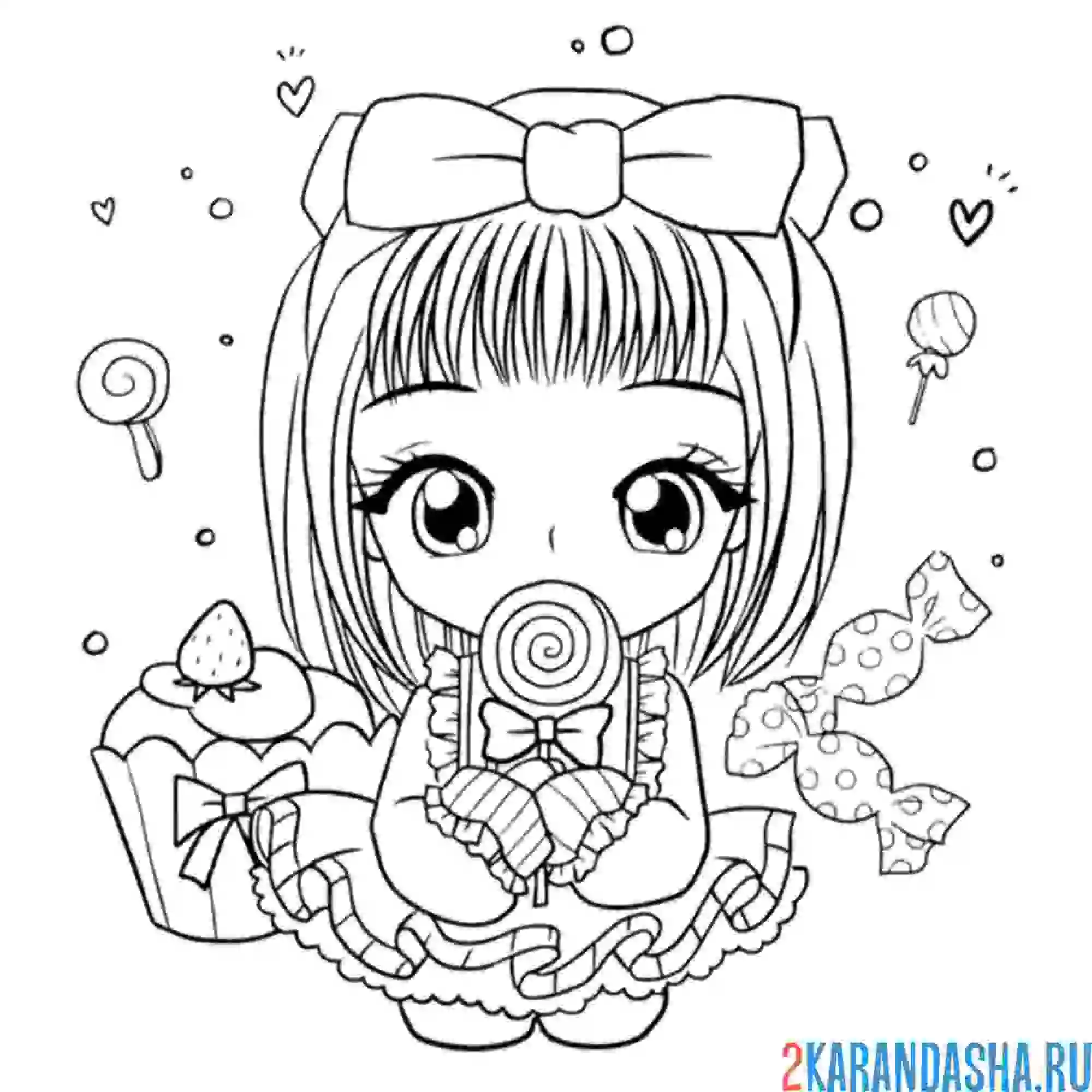 Раскраска аниме девочка с леденцом