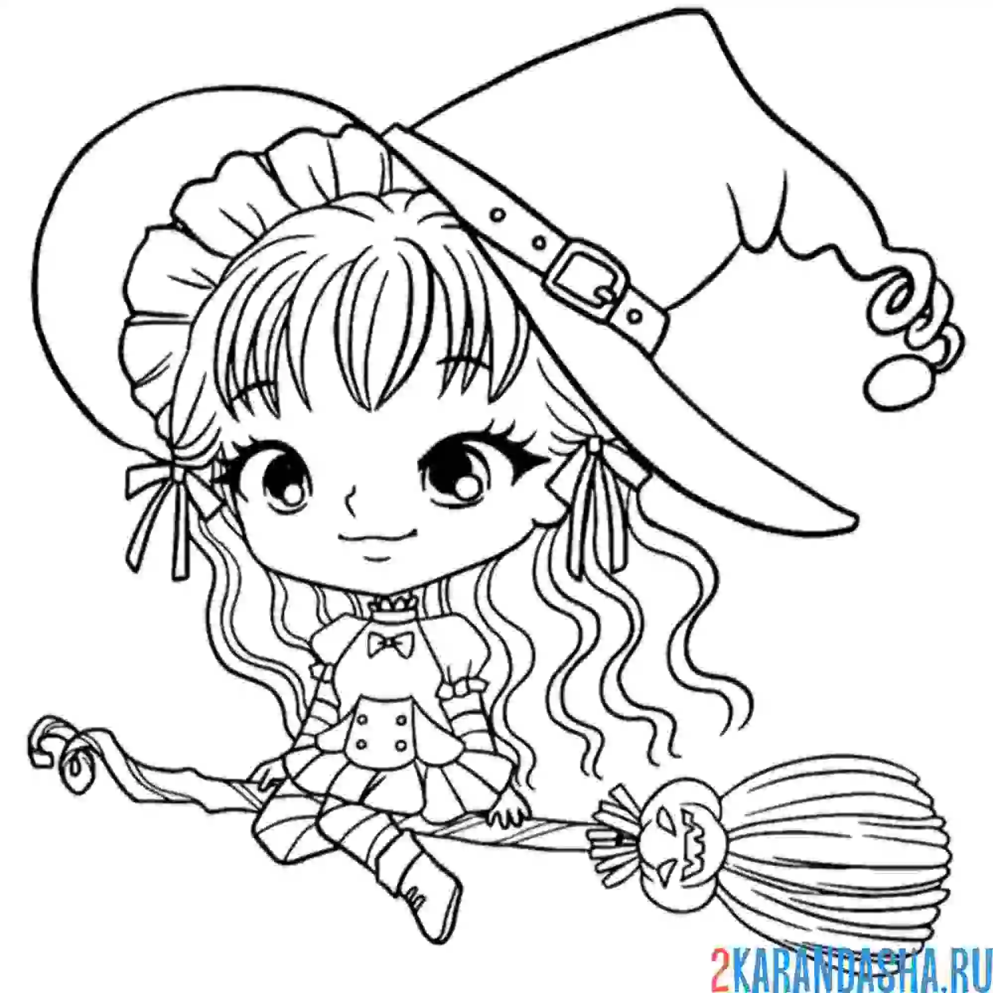 Раскраска аниме хэллоуин на метле