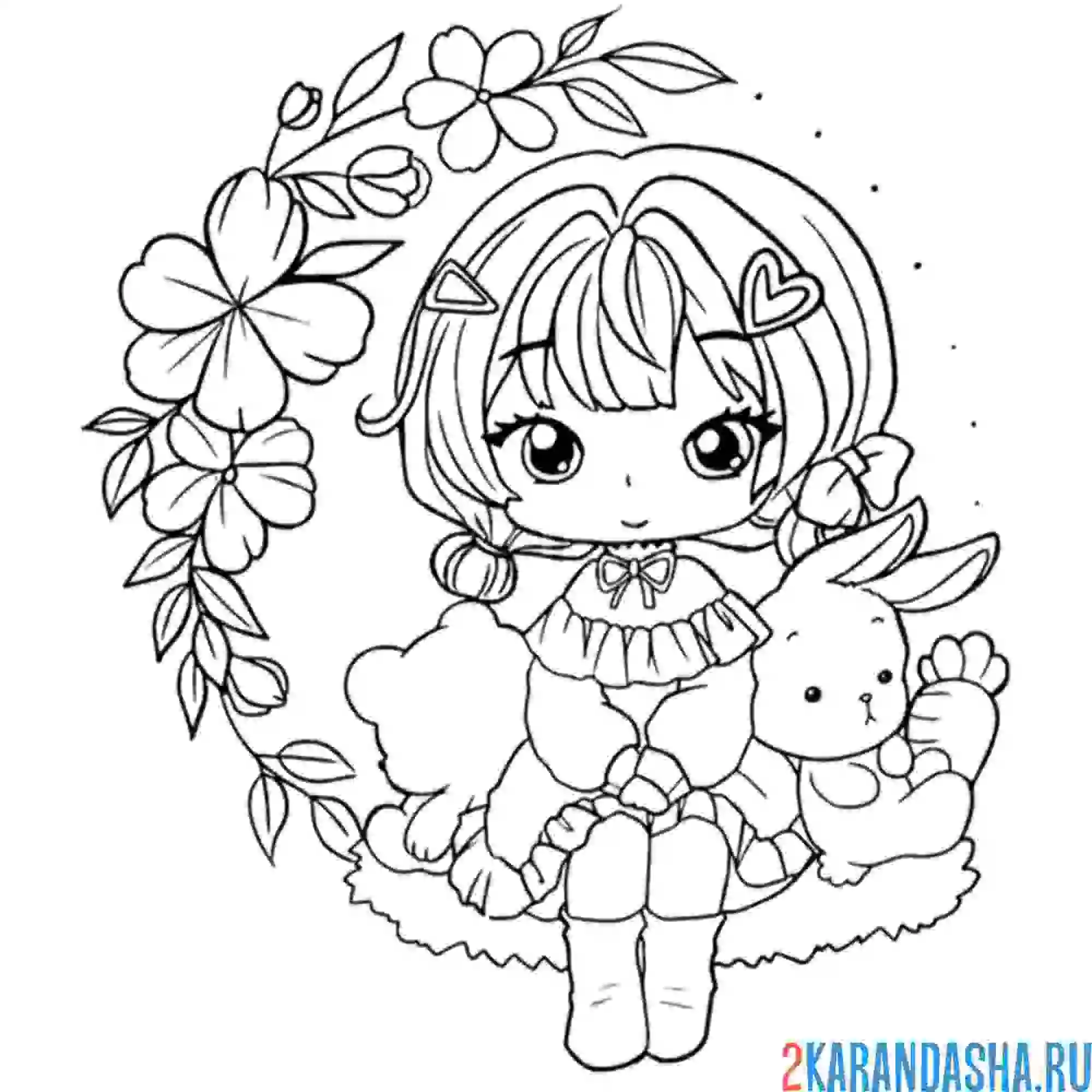 Раскраска аниме девочка с зайкой