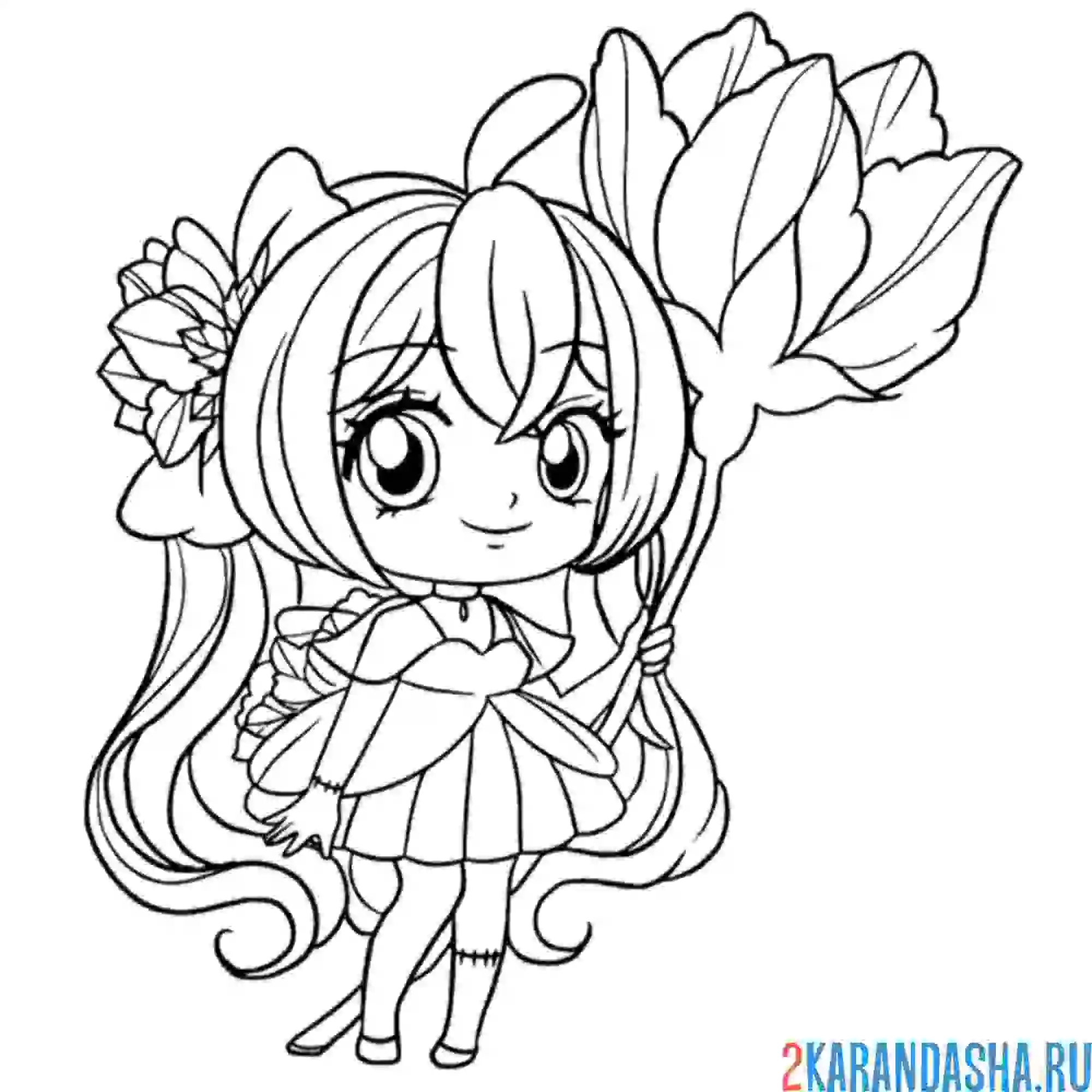 Раскраска аниме девушка с цветком