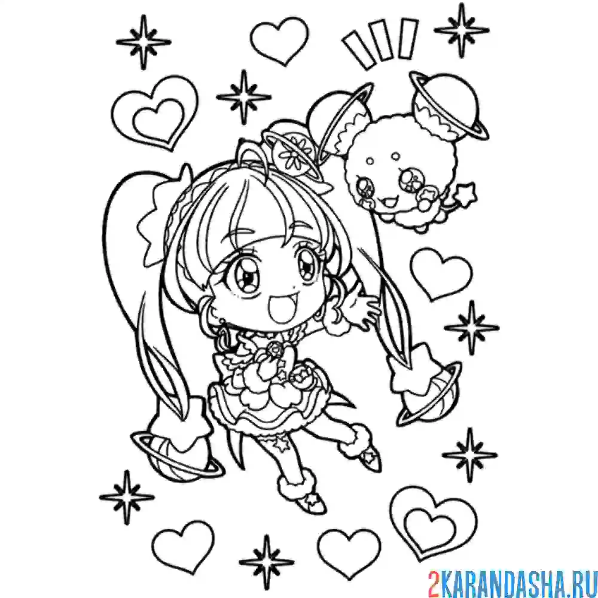 Раскраска аниме девочка с питомцем