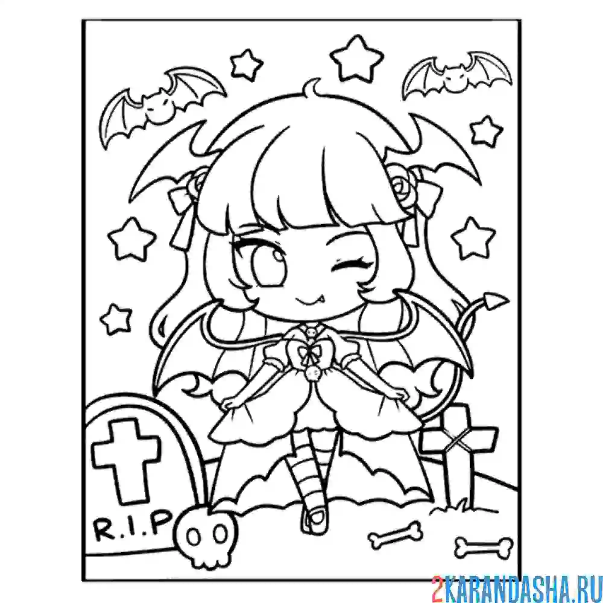 Раскраска аниме девочка летучая мышь