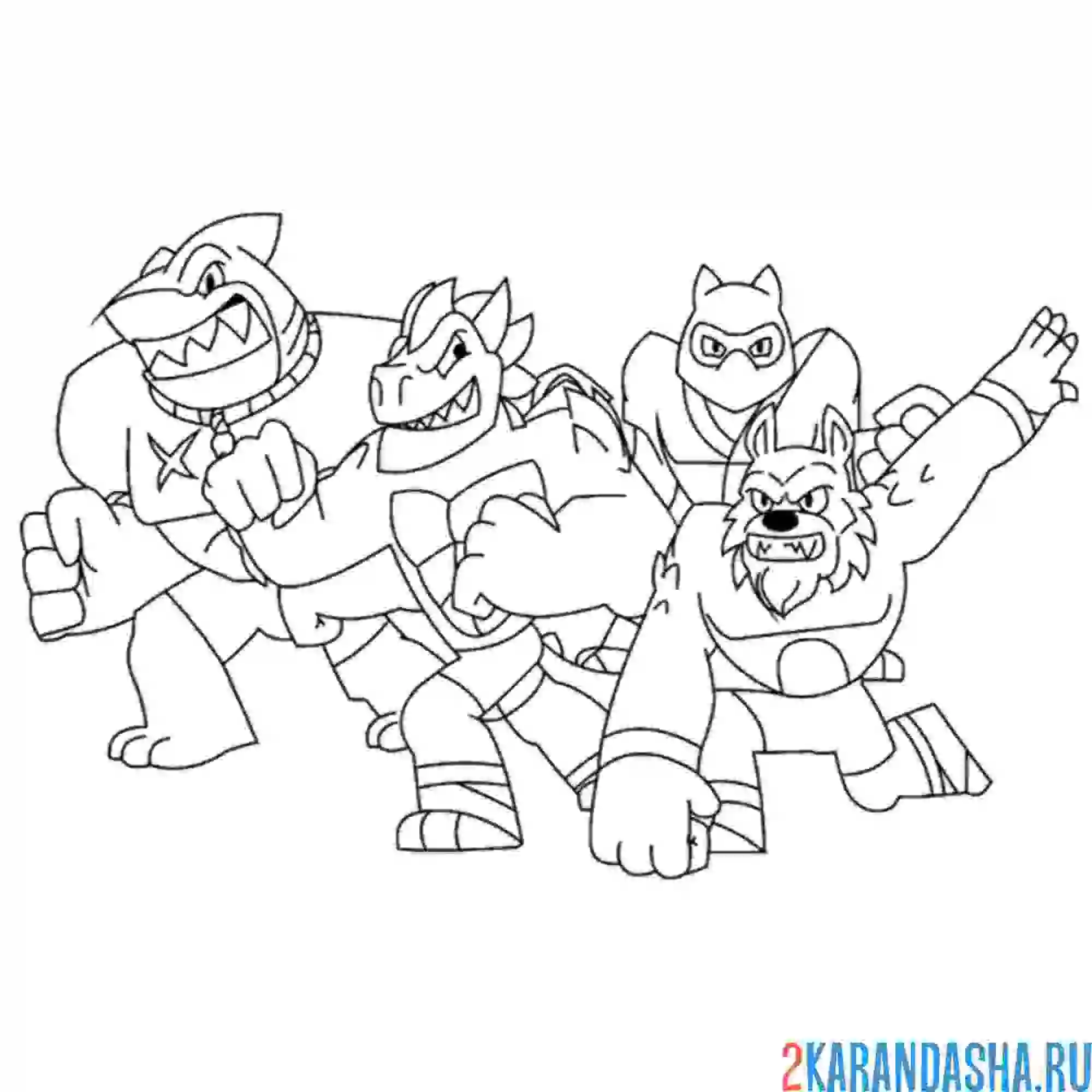 Раскраска блейзагот, пантаро, траш и тайго гуджитсу