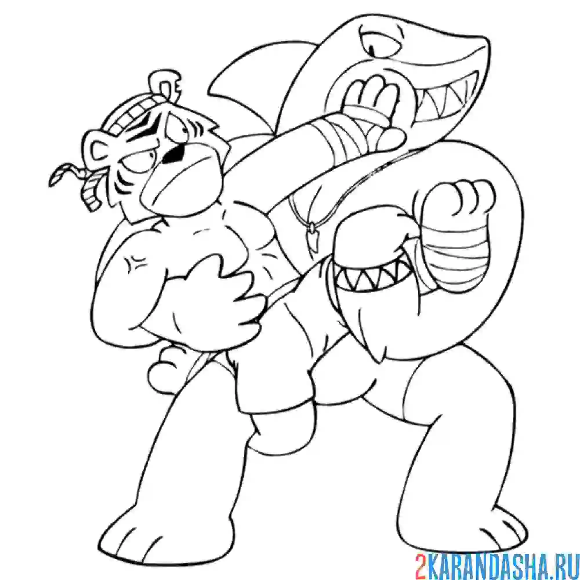 Раскраска гуджитсу акула против медведя