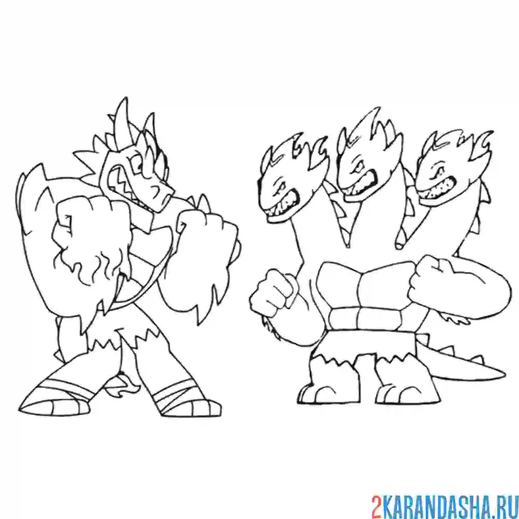 Раскраска гуджитсу дракон блазагон против гидры