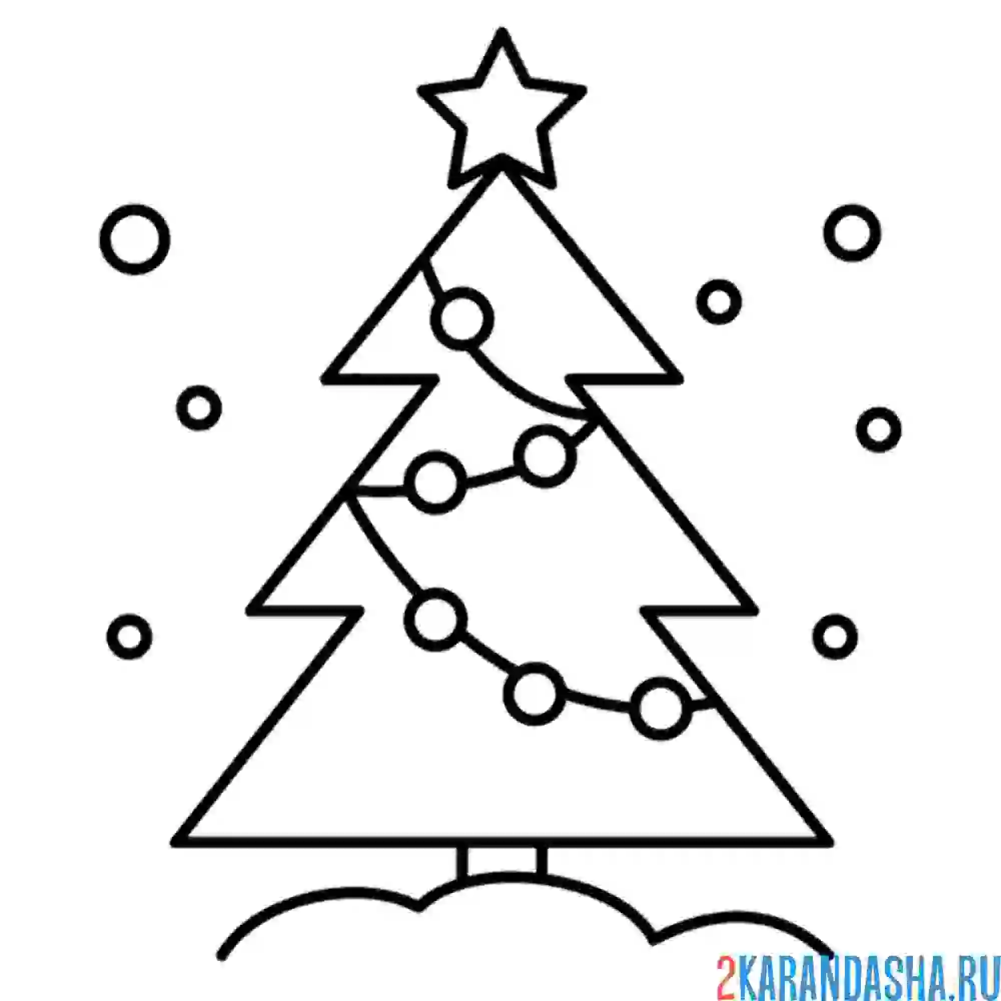 Раскраска рождественская елка с гирляндой
