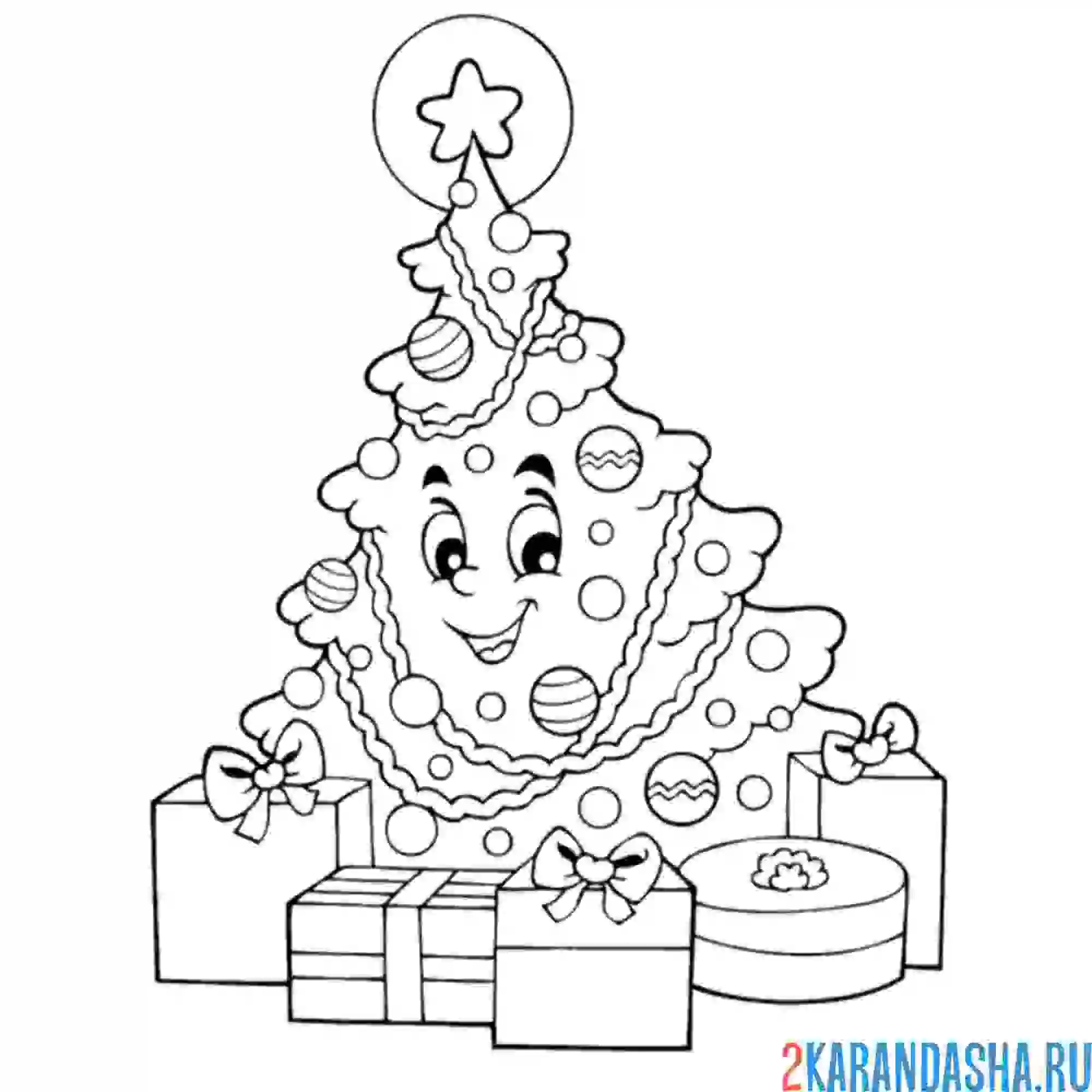 Раскраска новогодняя елка каваи