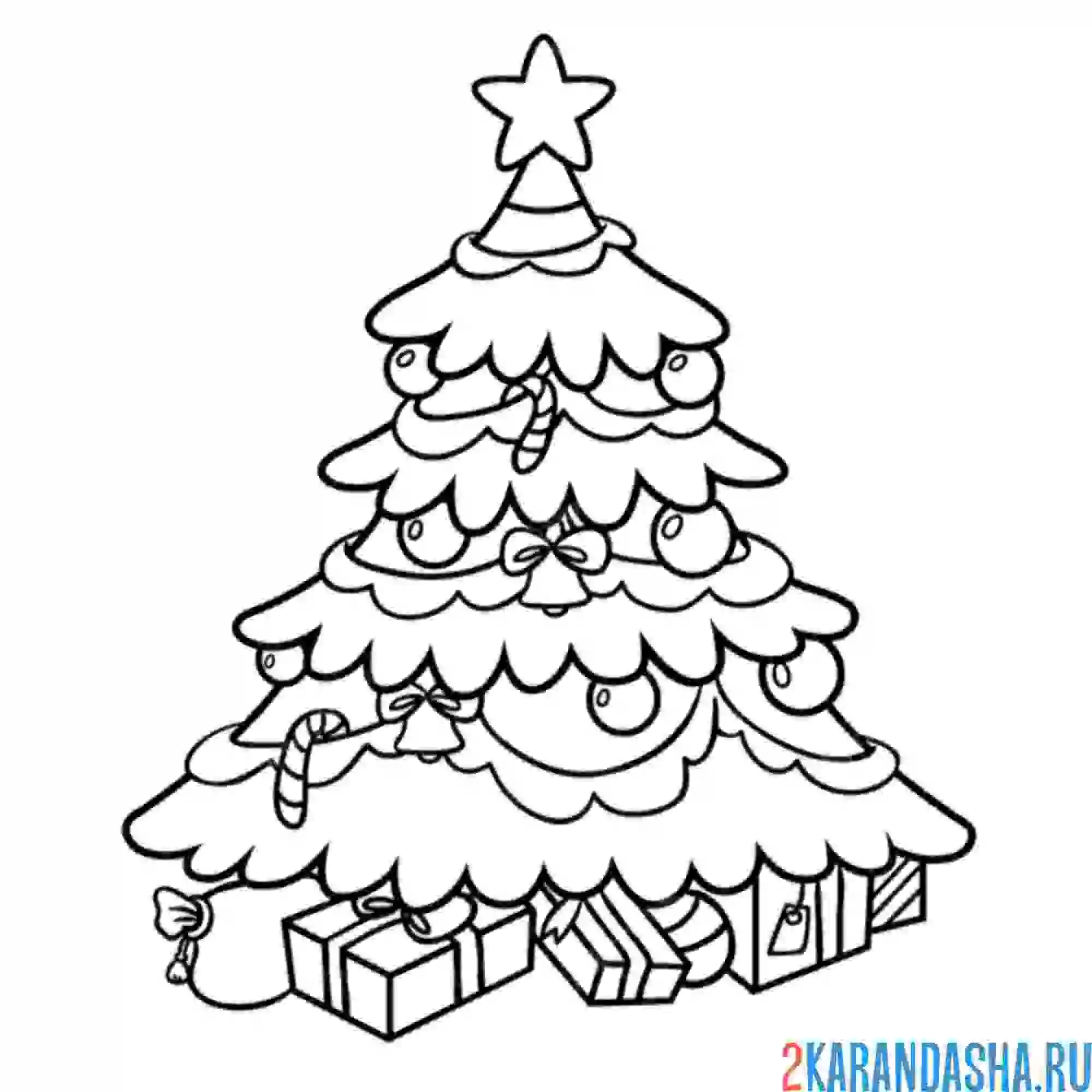 Раскраска небольшая новогодняя елка