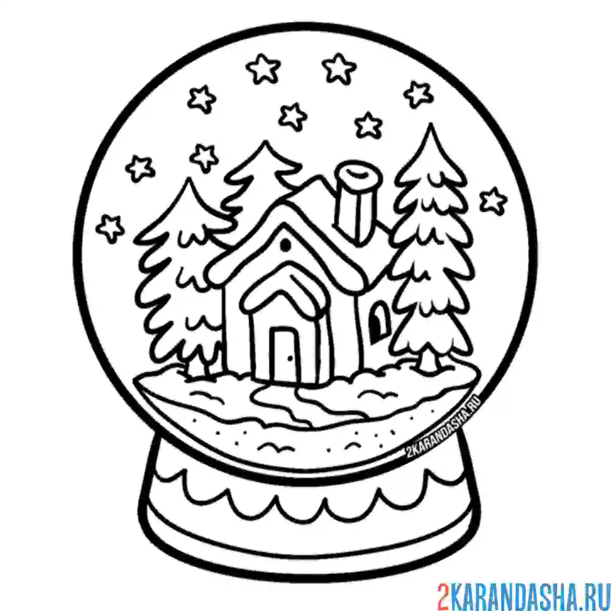 Раскраска рождественский шар с елками