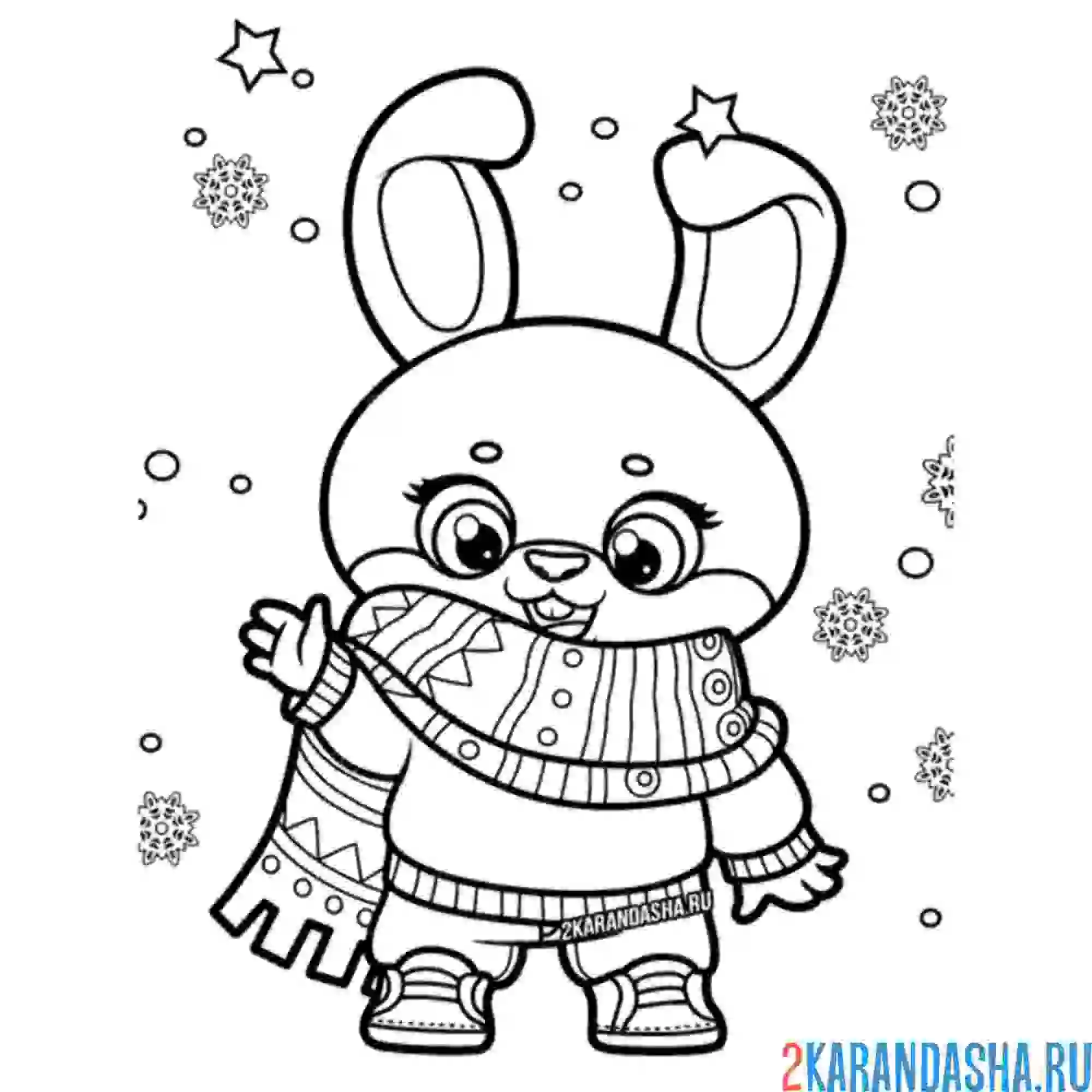 Раскраска новый год кролика