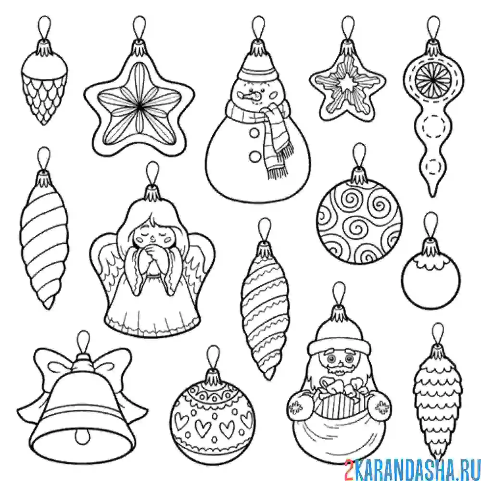 Раскраска новогодние игрушки на елку