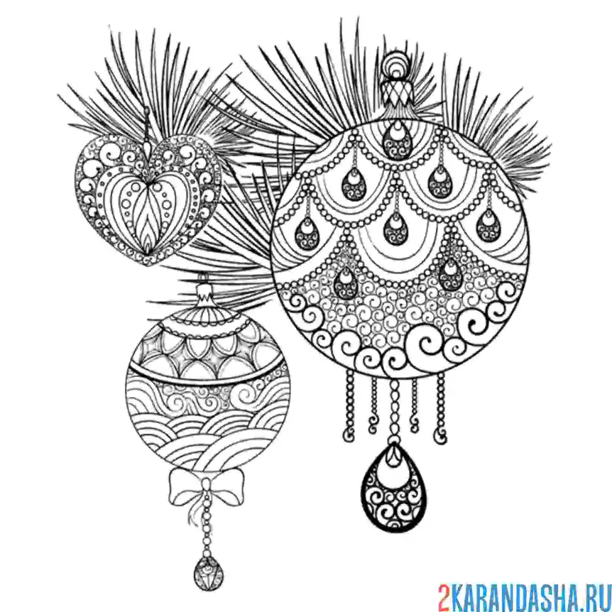 Раскраска новогодние шары в елке