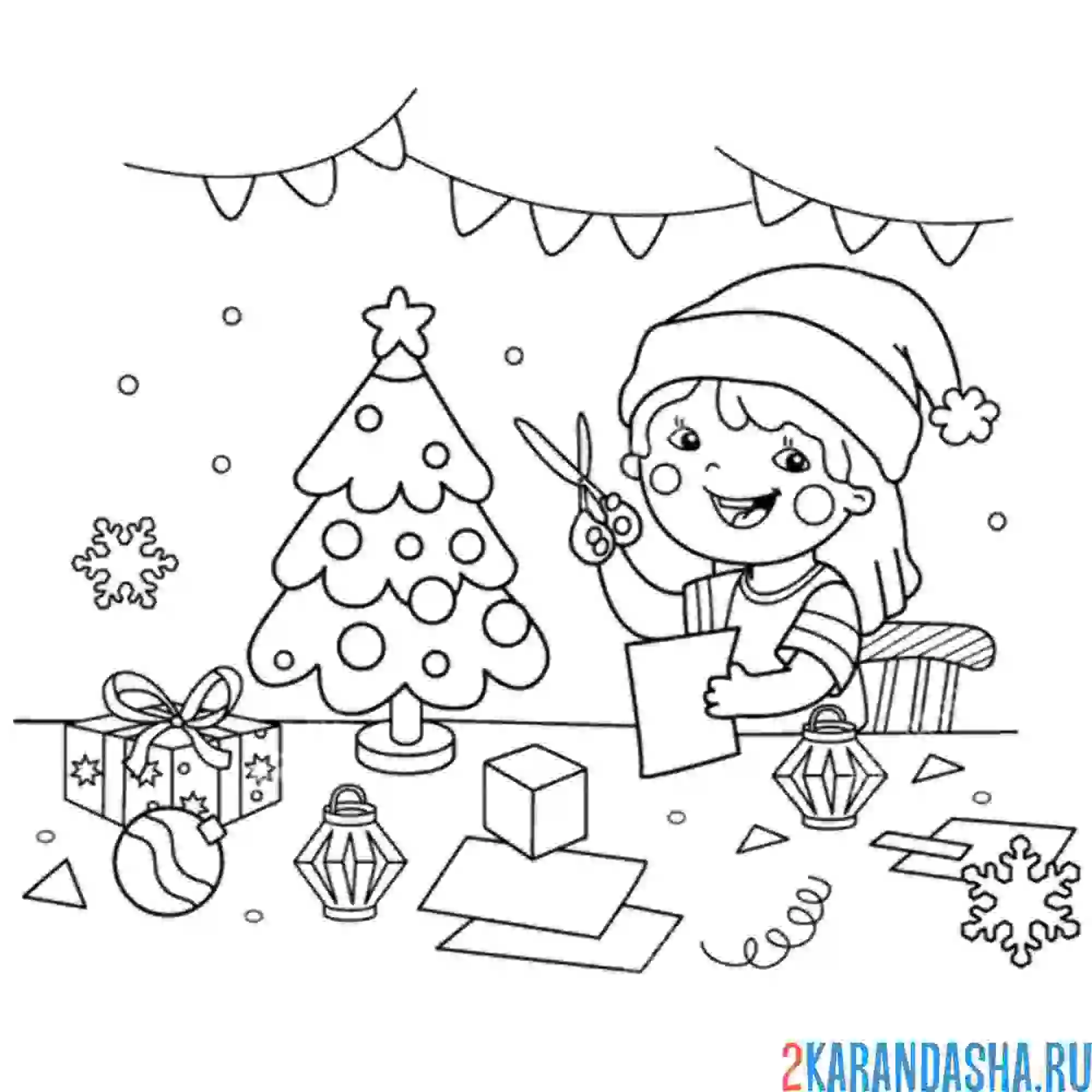 Раскраска мальчик делает поделки на новый год