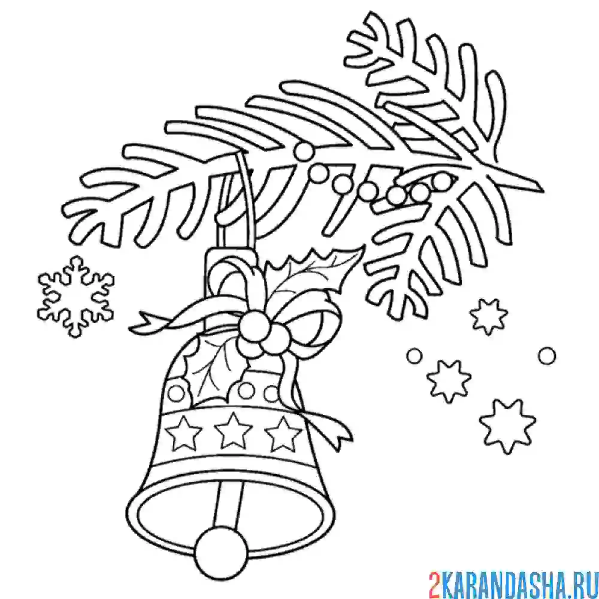 Раскраска новогодний колокольчик на елке