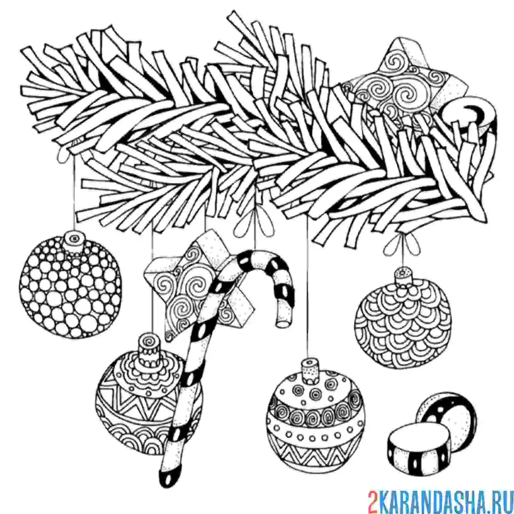 Раскраска новогодние шары на елке арт