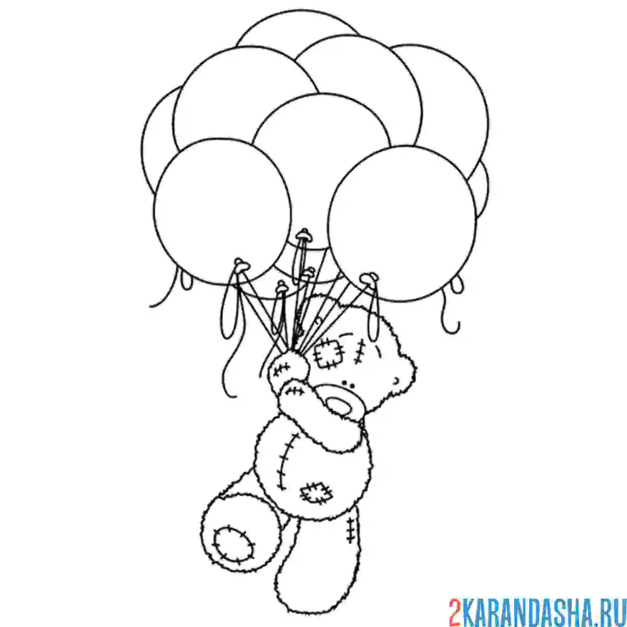 Раскраска медведь тедди с шарами