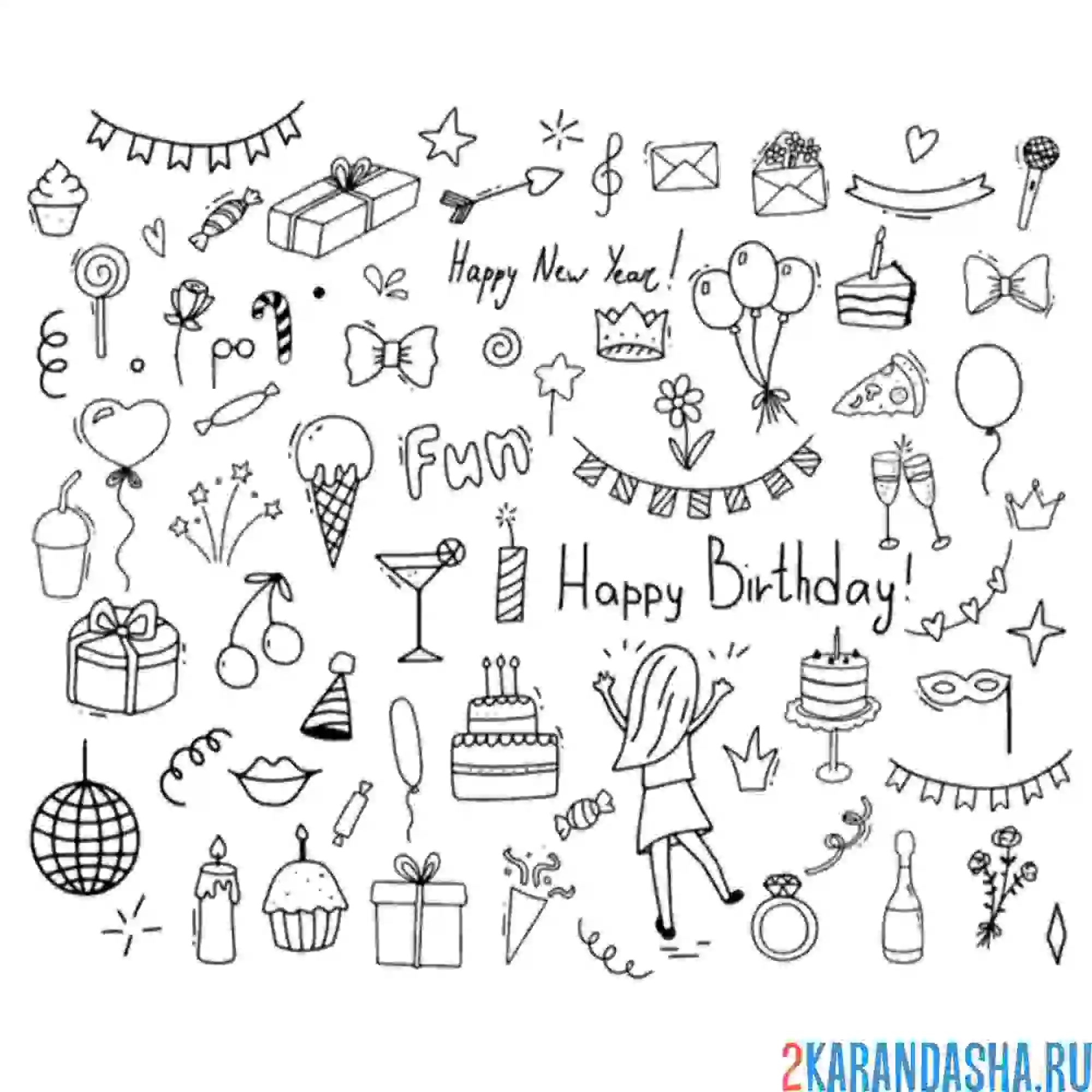 Раскраска наклейки на день рождения